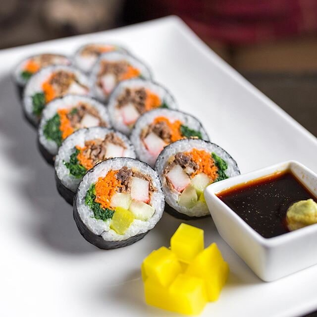 Kimbap perfect as an app, snack or anytime! Call for carry out or delivery thru your favorite service 11am-9pm Sun-Thurs, 11am-10pm Fri-Sat #kimbap #koreanstreetfood