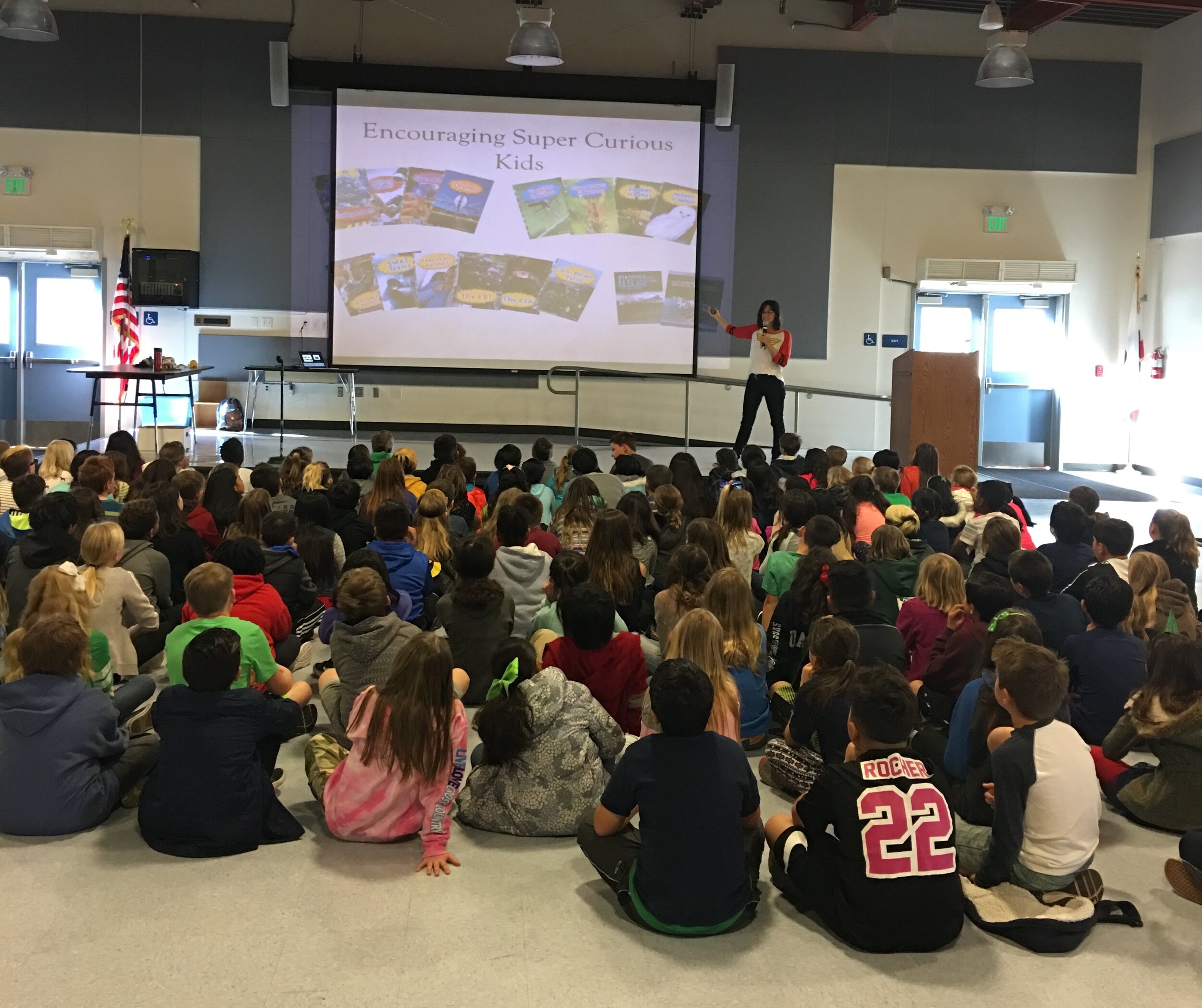 Here I am, “Encouraging Super Curious Kids” in my Wonder Woman T-shirt.