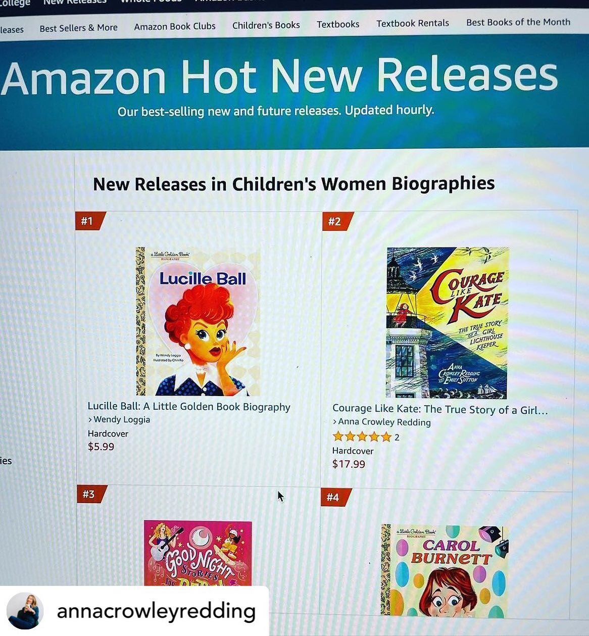 Posted @withregram &bull; @annacrowleyredding This is so exciting to see! Courage Like Kate&hellip; I mean it&rsquo;s the true story of a girl&rsquo;s heroic work to save lives&hellip; I love that it&rsquo;s on their best sellers list next to Lucille