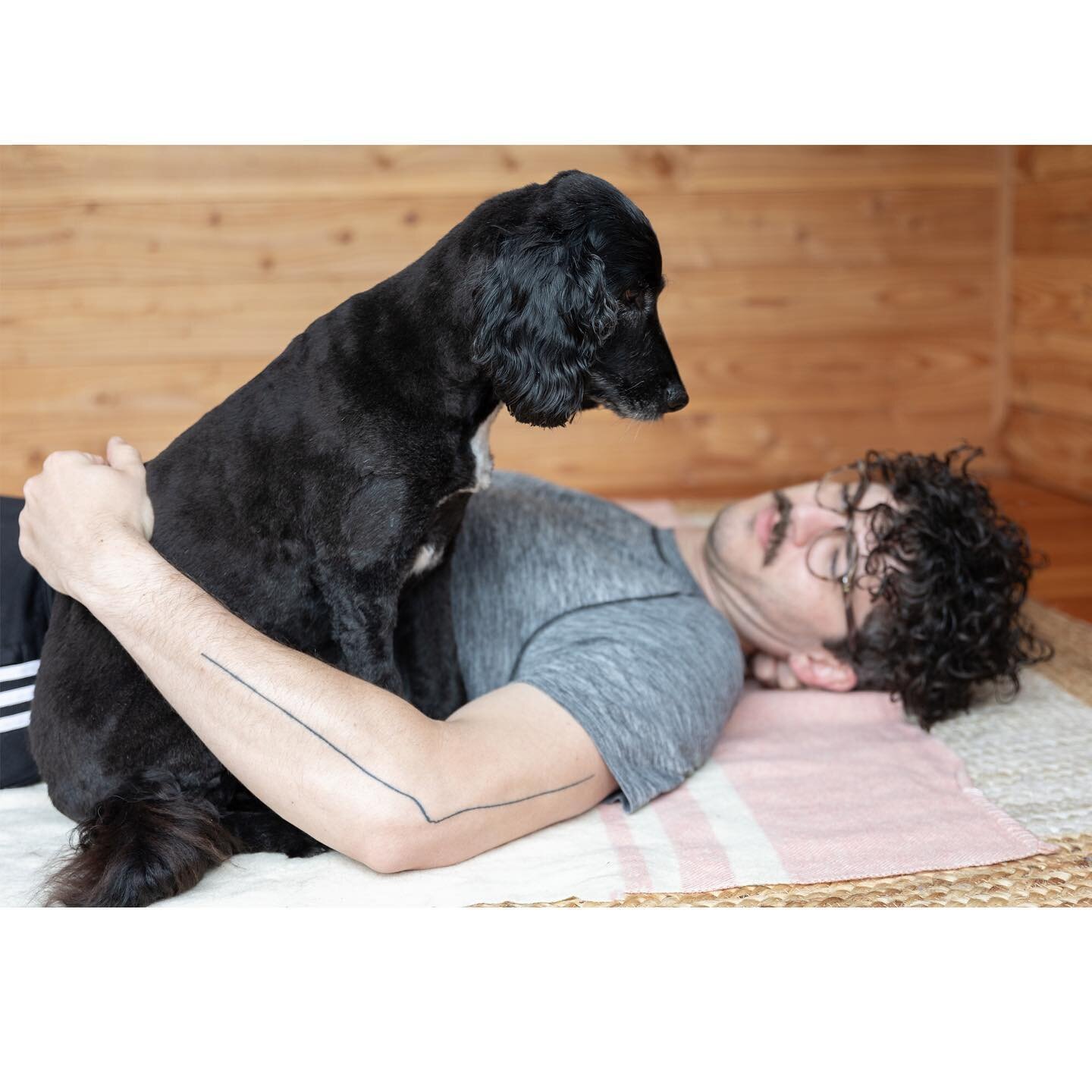 💜🐶Precious moments when Adie joins me on a yoga photoshoots.🧘🏻&zwj;♀️📸 She is such a sweet soul who loves kind cuddles - she saw the opportunity and moved in for the snuggle. Thank you @bridie_munro_mmt for welcoming sweet Adie into our lovely p