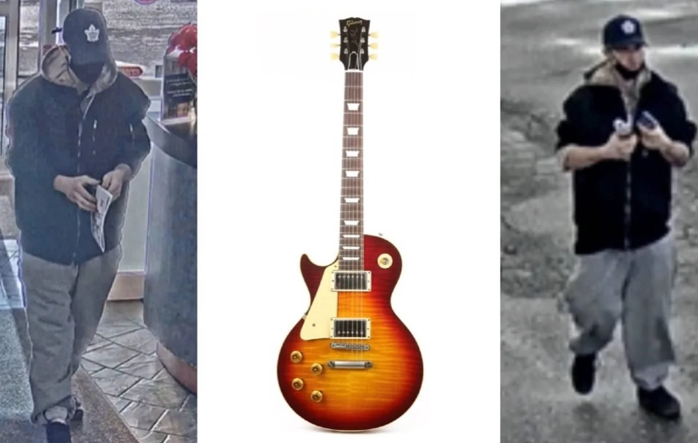 Man steals Gibson Les Paul guitar by stuffing it down his “extremely large, baggy” pants