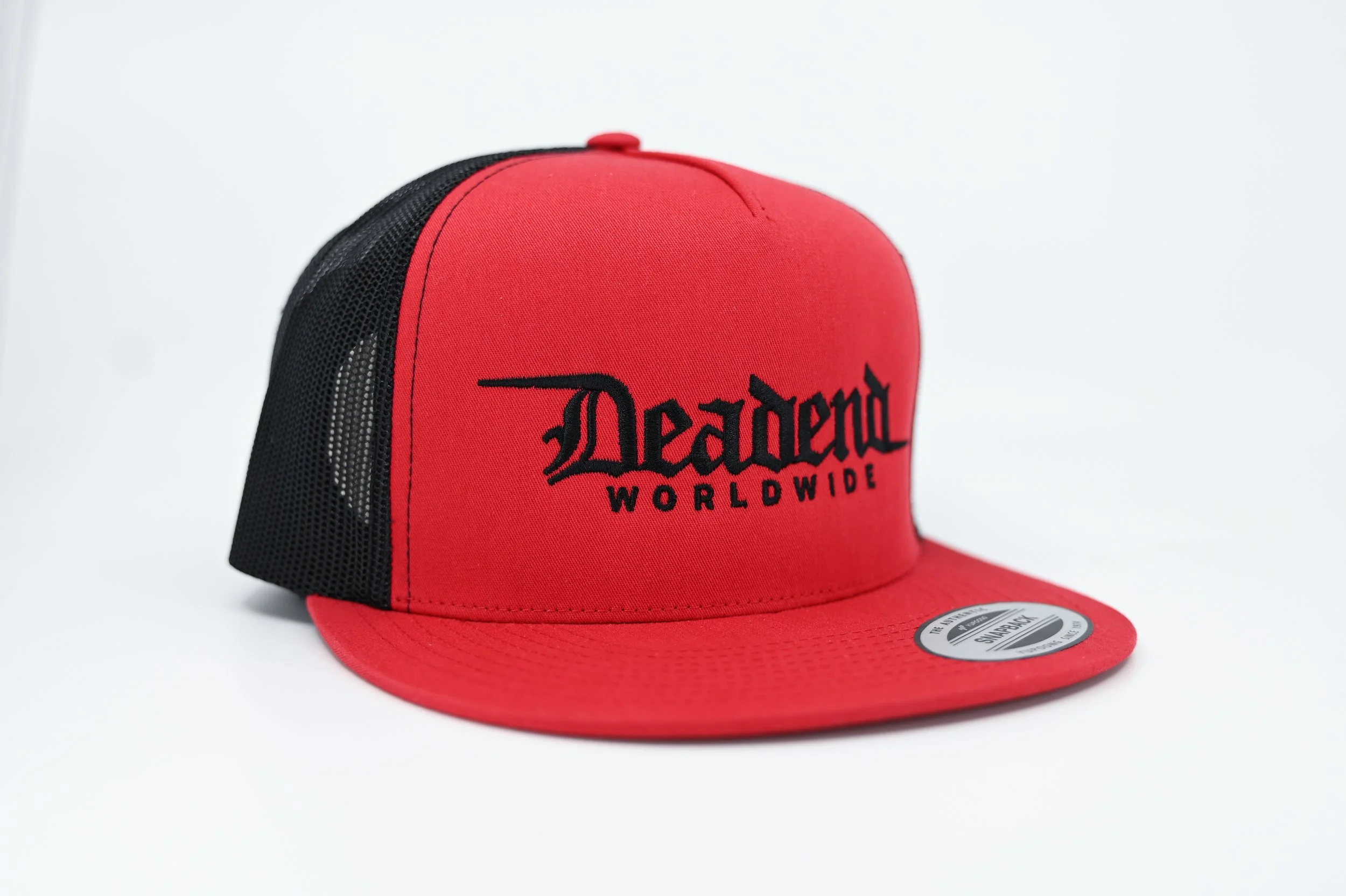 Snapback - Old English logo- Red/Black Mesh