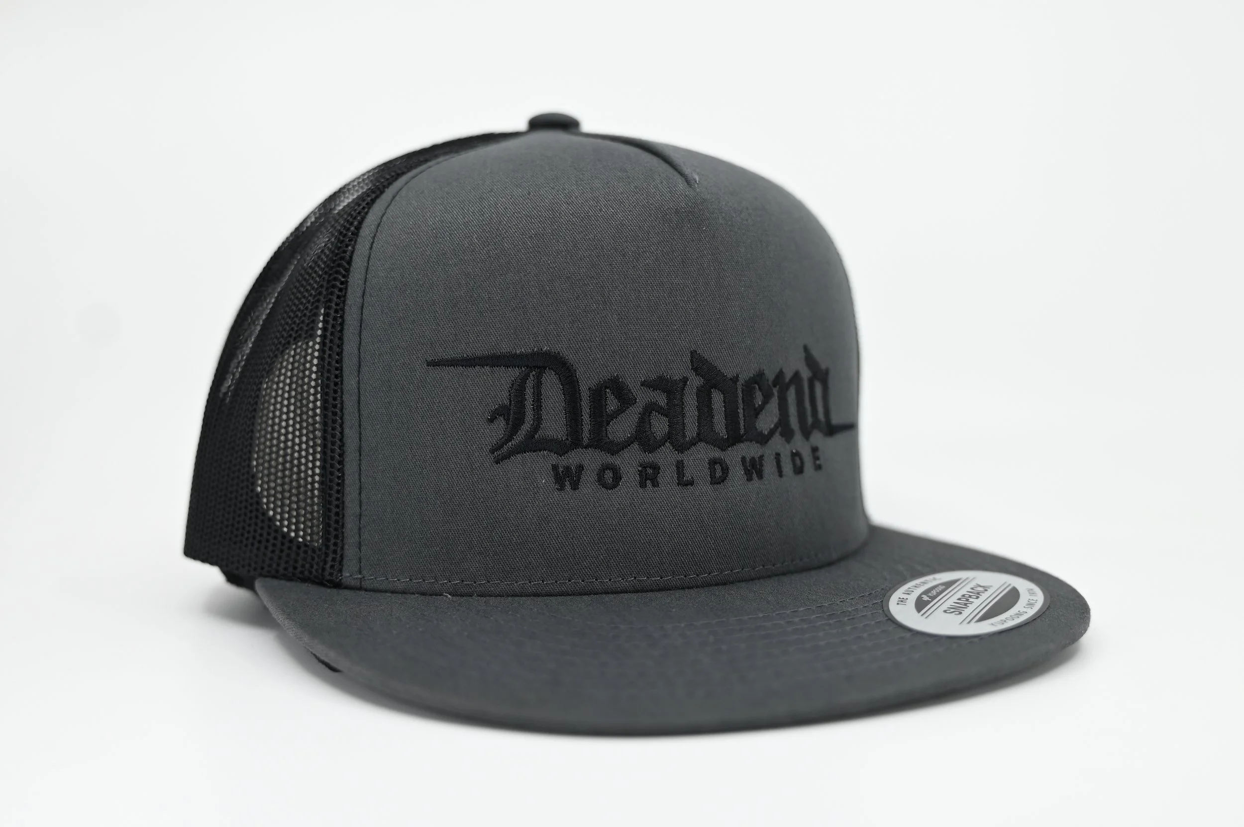 Snapback -Old English logo-Charcoal/Black Mesh