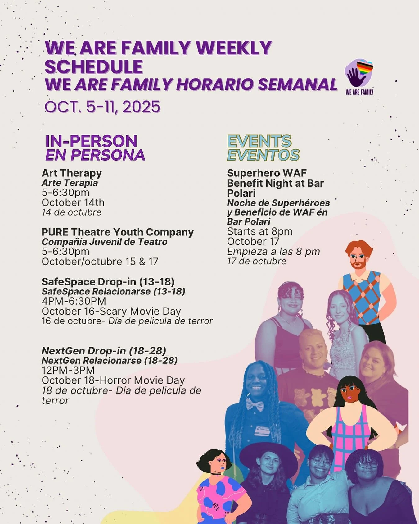 Here&rsquo;s what&rsquo;s happening this week at We Are Family! 🌈
A space for connection, creativity, and community &mdash; from art therapy and youth drop-ins to our Superhero Benefit Night at Bar Polari 🦸&zwj;♀️💫
Join us in celebrating the joy o