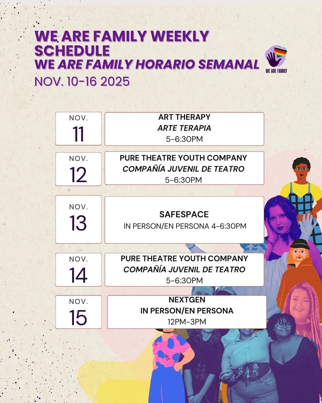 Your weekly reminder that We Are Family has something amazing waiting for you 💜 Come through!
-
Tu recordatorio semanal de que We Are Family tiene algo incre&iacute;ble esper&aacute;ndote 💜 &iexcl;Ven y acomp&aacute;&ntilde;anos!