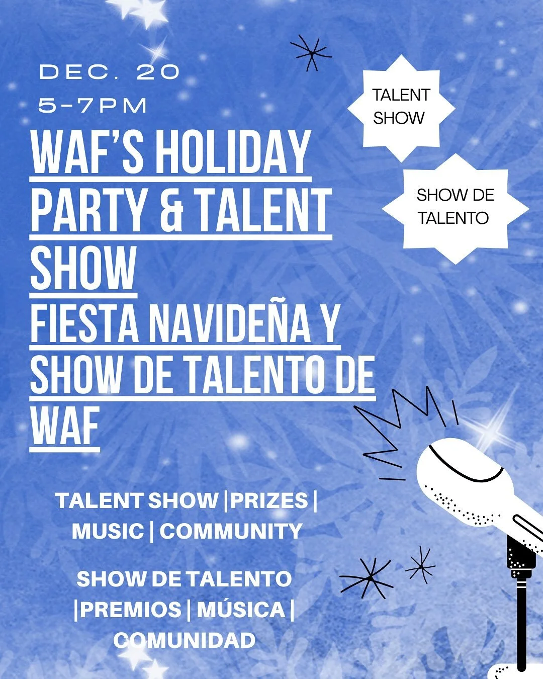 ✨Sneak peek of the magic ✨
Our WAF Holiday Party &amp; Talent Show is almost here, and we&rsquo;re already feeling the joy, creativity, and community. 🎤❄️
Join us Dec. 20 | 5&ndash;7pm for music, prizes, and incredible talent&mdash;whether you&rsquo