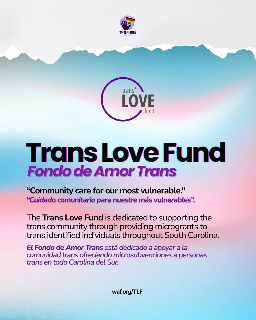 🏳️&zwj;⚧️The Trans Love Fund will be opening soon!🏳️&zwj;⚧️

This program offers community-funded financial aid for trans individuals in South Carolina. Save the date in your calendar so you can apply! 

For more information about the Trans Love Fu