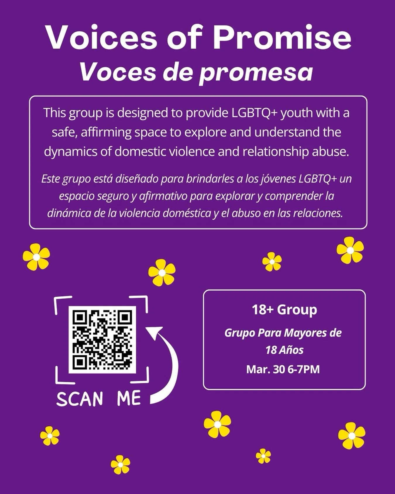 Because our community deserves spaces to process, reflect, and heal &mdash; Voices of Promise is returning. 💜
Content Note: This group includes discussion of domestic violence and relationship abuse. Participants are encouraged to engage at their ow