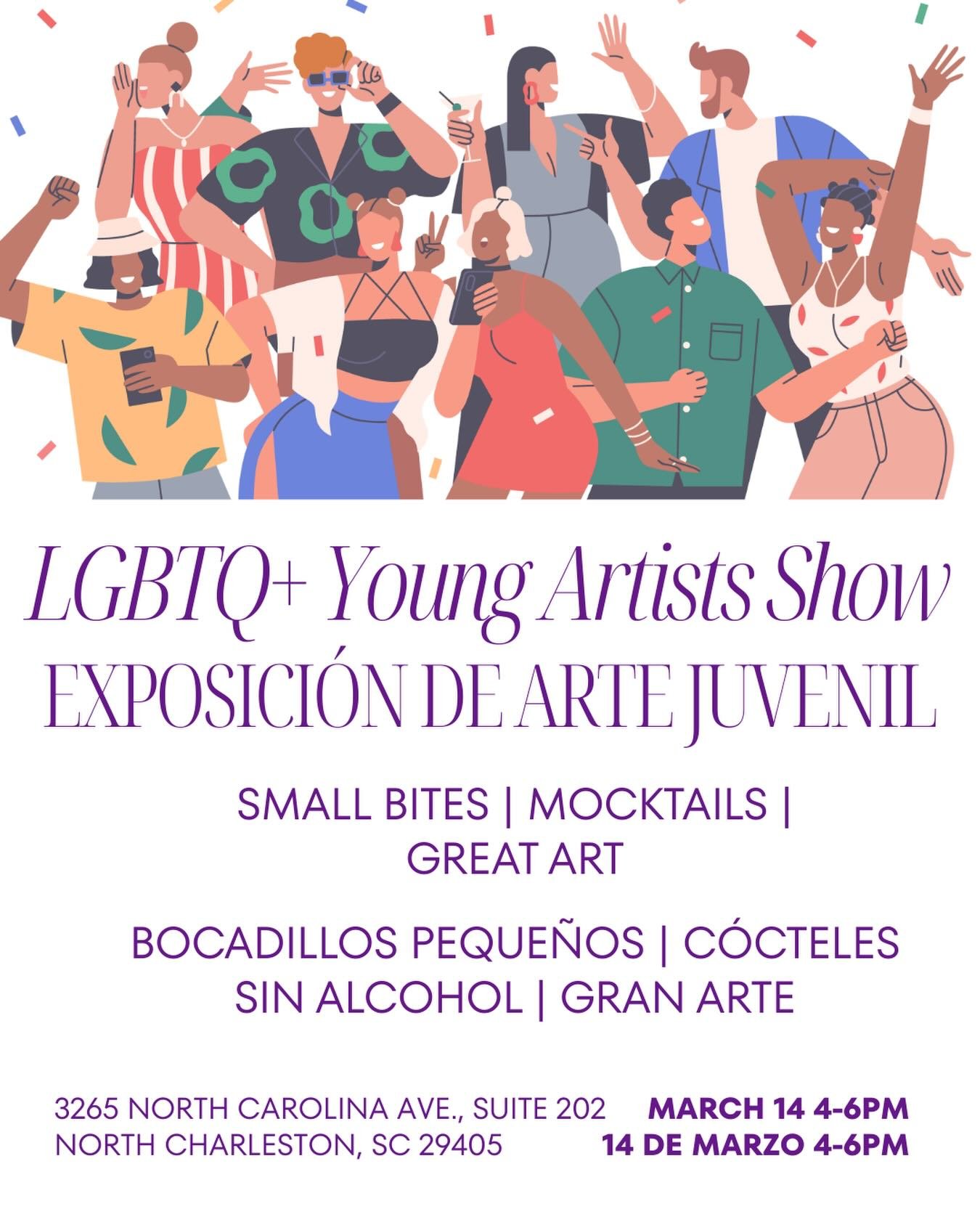 Our LGBTQ+ Young Artists Show has officially been rescheduled to March 14th! Come swing by before heading out to the AFFA gala to support some very awesome local artists! 🎨🖌️
-
&iexcl;Nuestra Exhibici&oacute;n de J&oacute;venes Artistas LGBTQ+ ha s