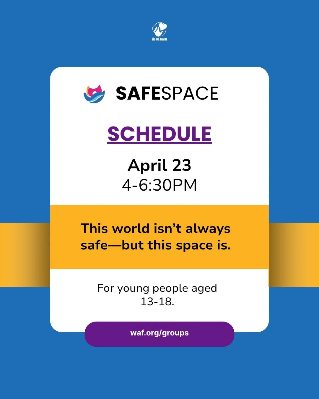In addition to our Open House tomorrow, SafeSpace is this Thursday 4-6:30pm!
SafeSpace is the perfect place to make friends, build connection, and just hang out for middle and high schoolers!
__
Adem&aacute;s de nuestra jornada de puertas abiertas ma