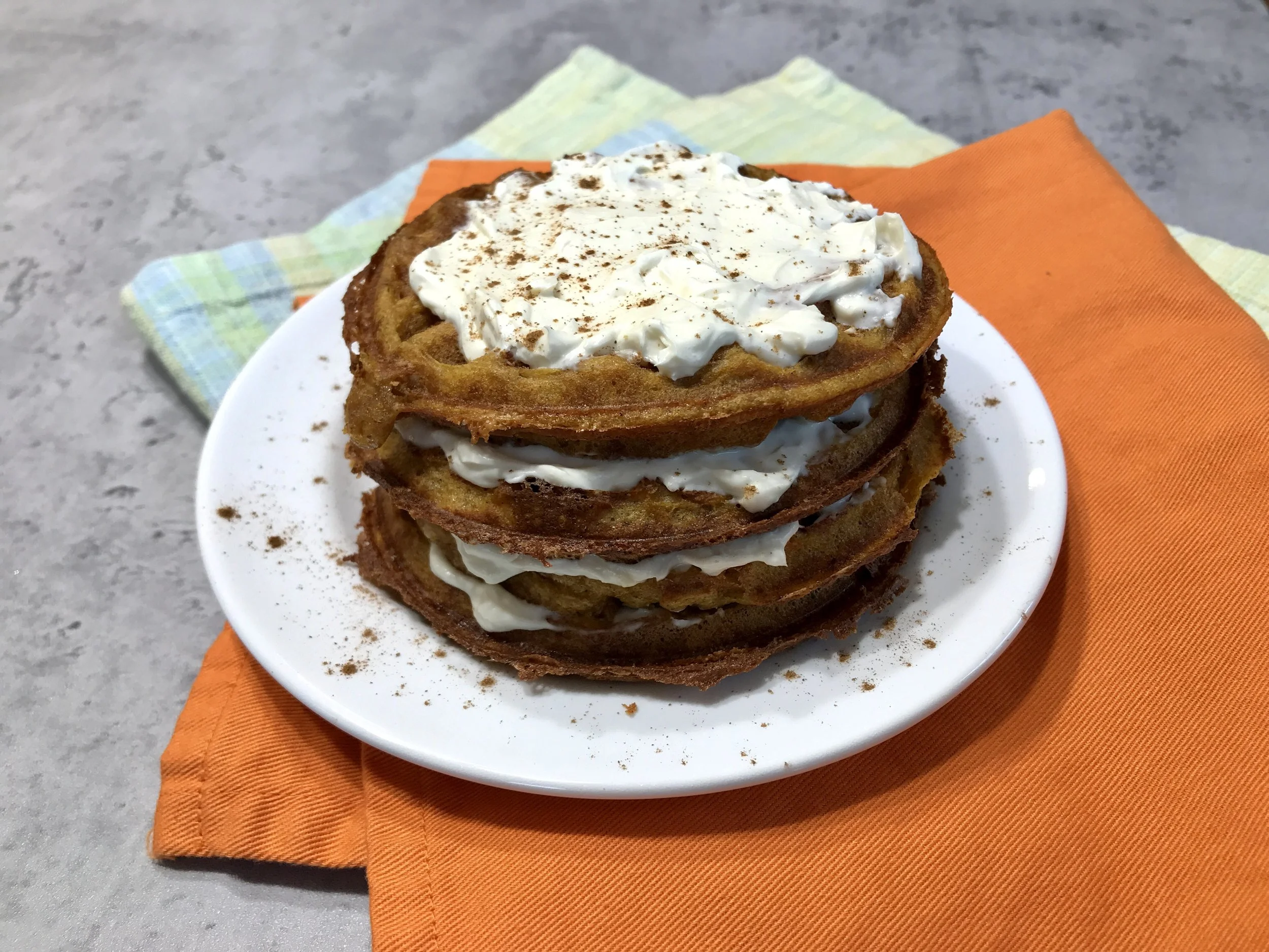 Keto Pumpkin Protein Waffles with Cream Cheese Icing Recipe — The Keto