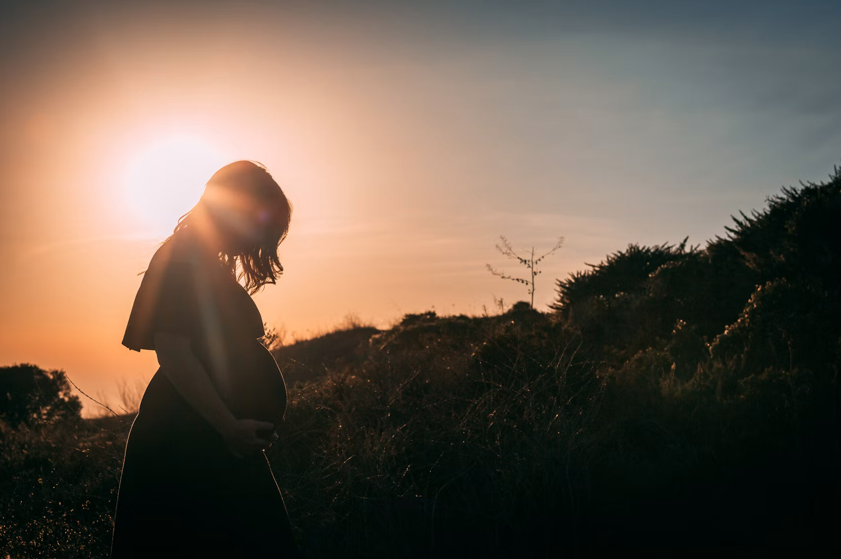 pregnant woman at sunset