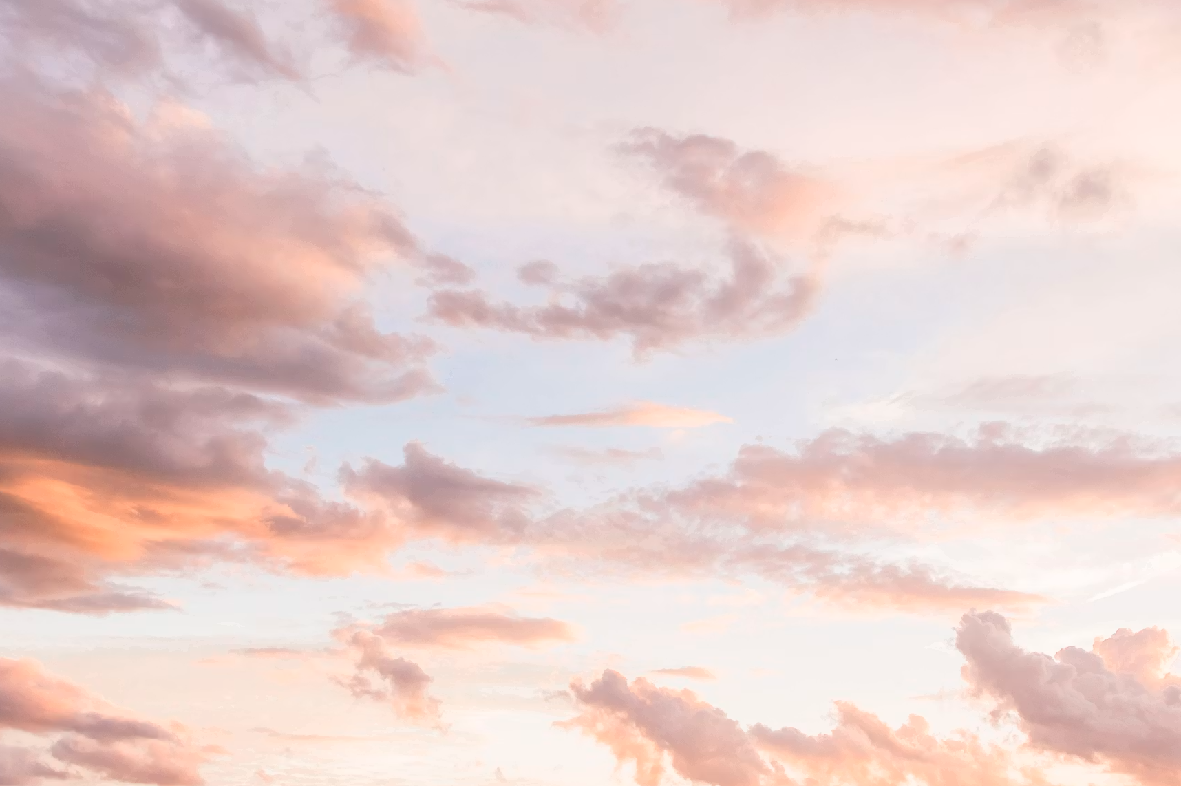 Pink and orange clouds in a sky during sunset or sunrise.