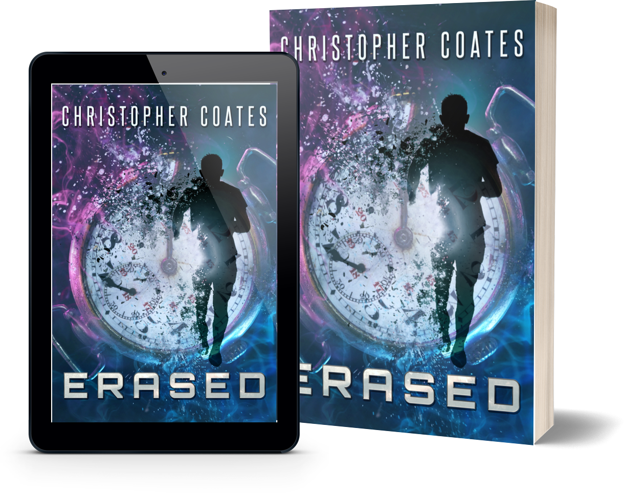 Erased by Christopher Coates - A Time Travel Sci-Fi Thriller book cover