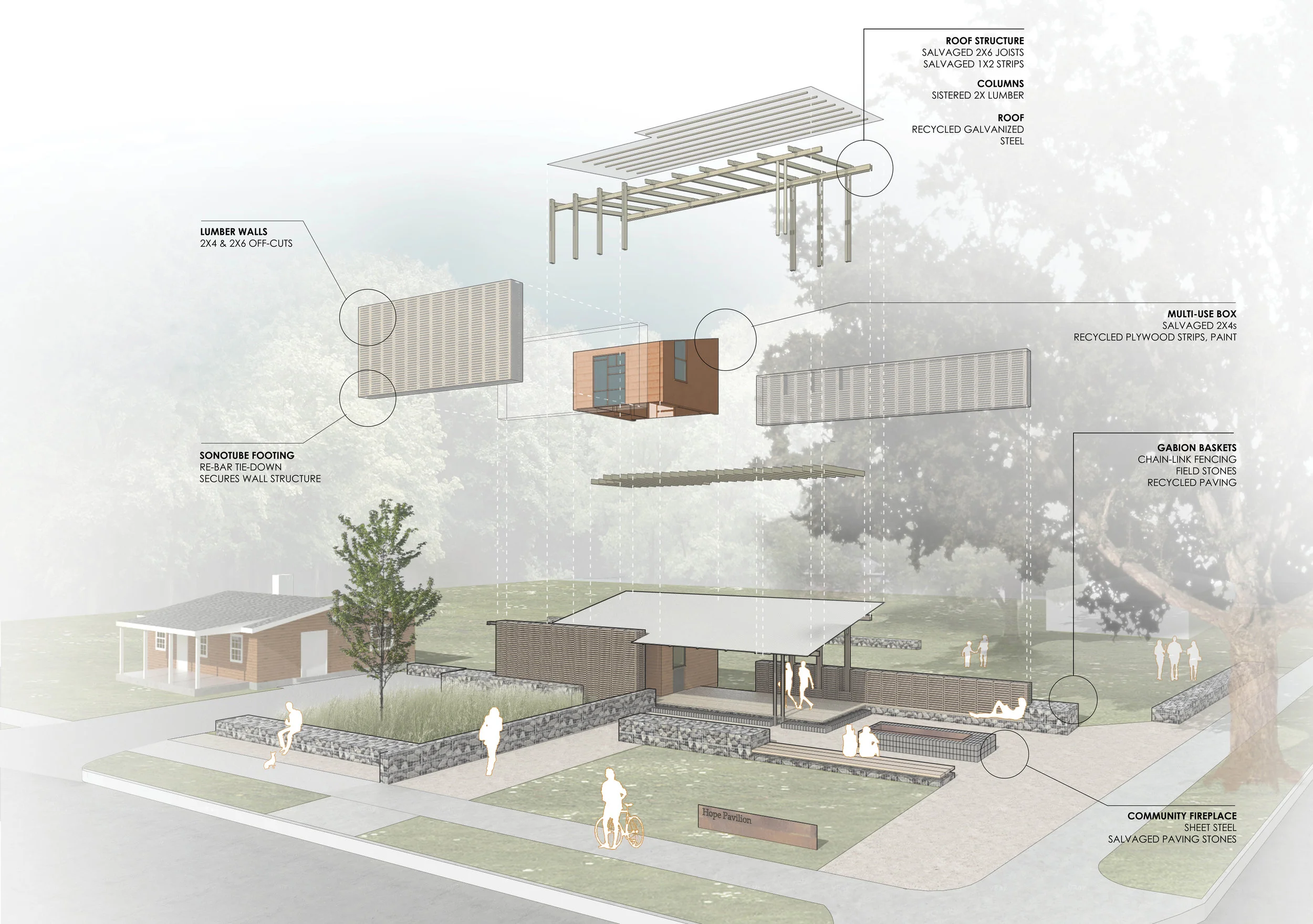 Exploded view of site and structure
