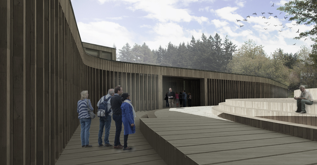 Main entry and outdoor gathering space.