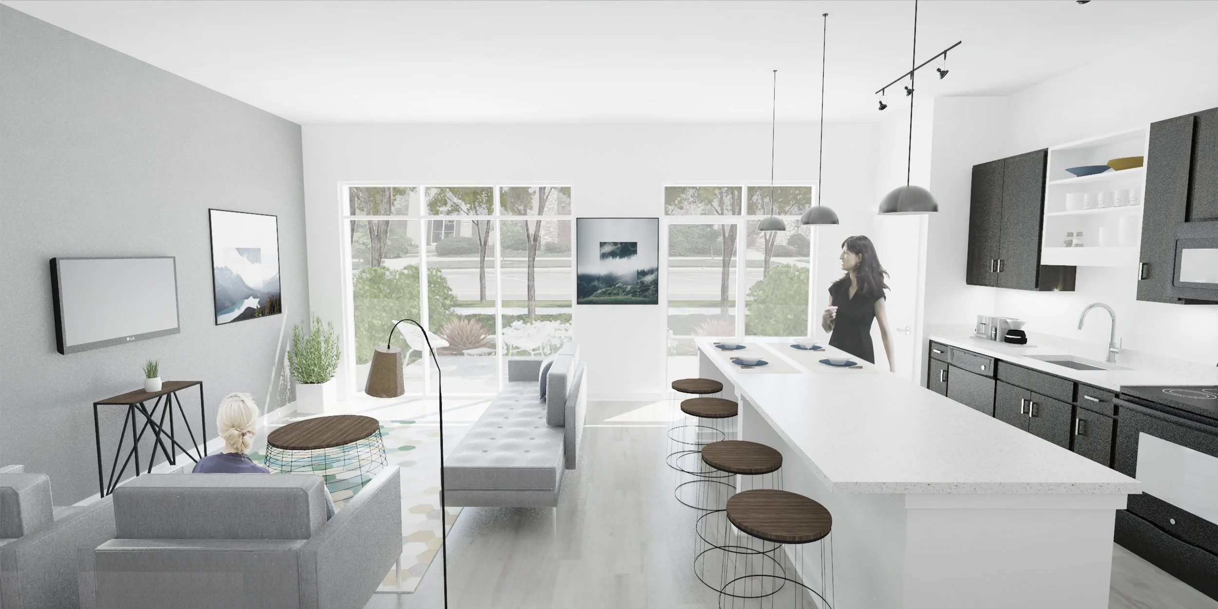 Interior view of the living space in a townhome unit.