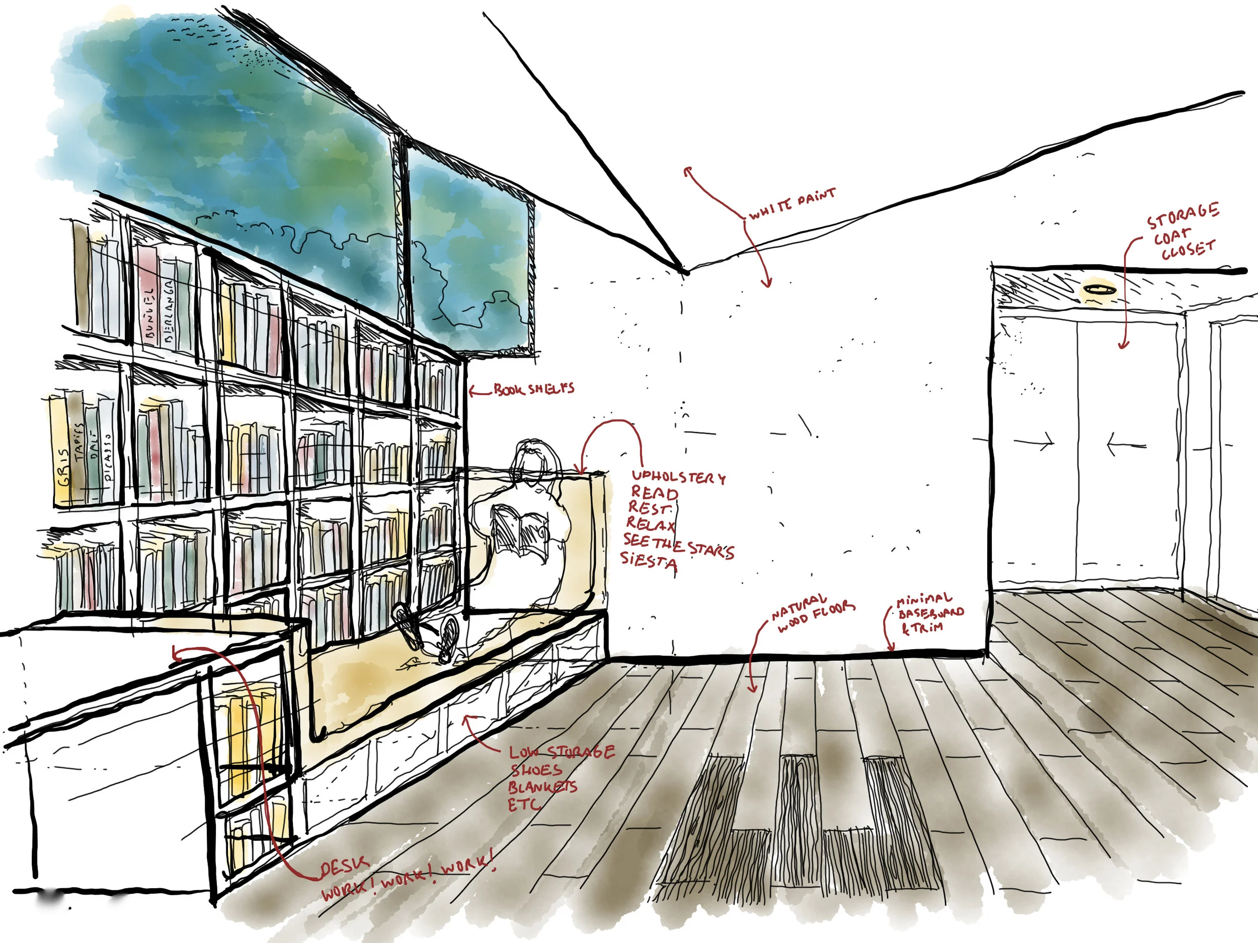  Interior view. Initial sketch. 
