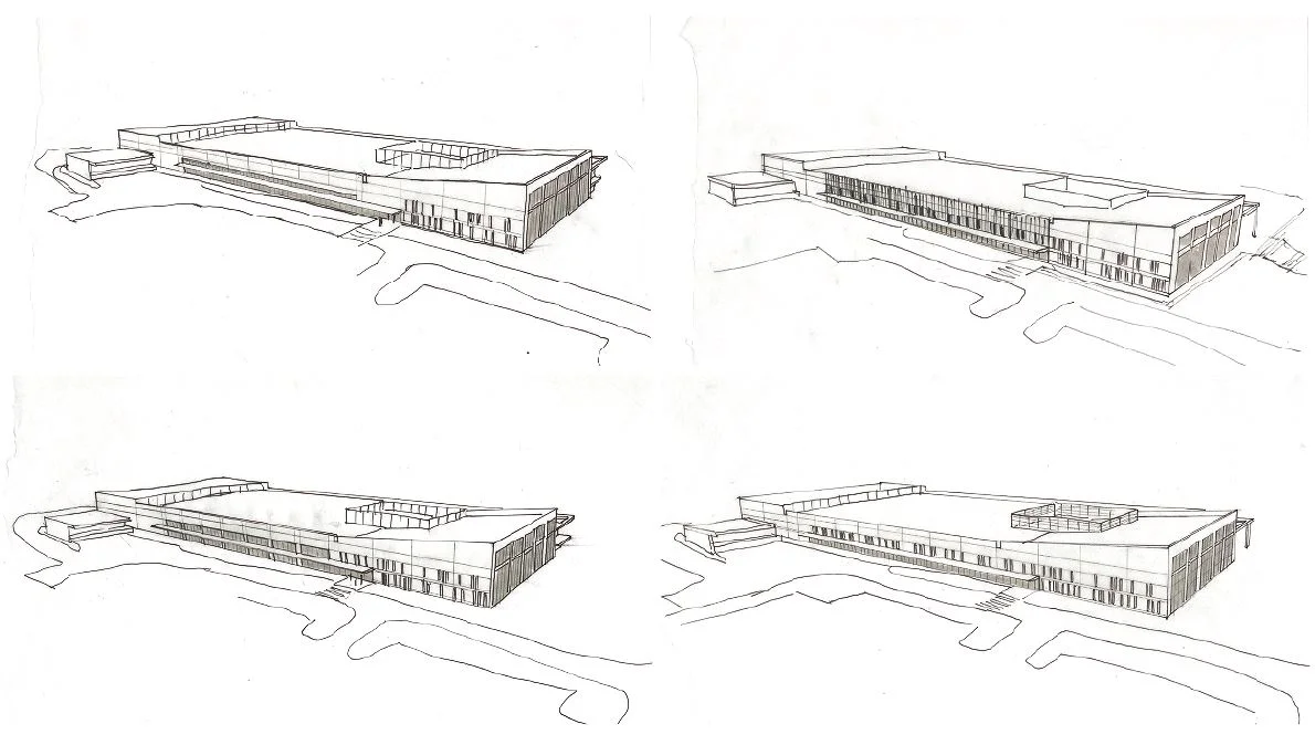  Hand sketches used to explore window options on the building’s long Southern facade. 