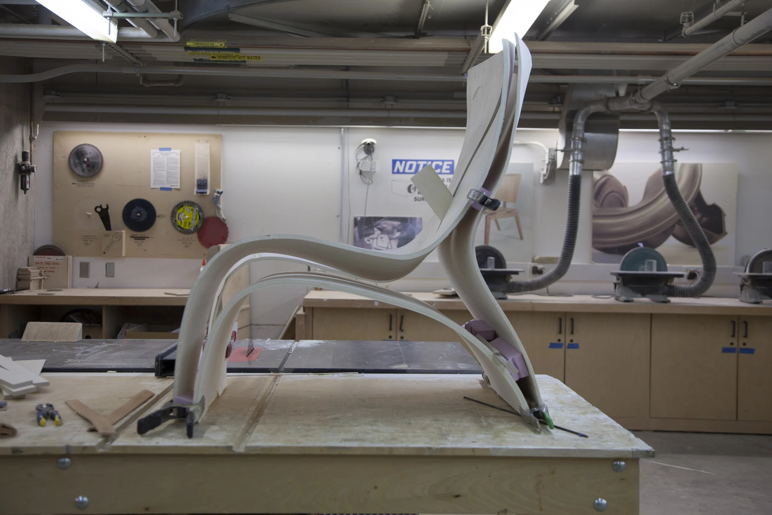  3 Components, each made of 3 layers of laminated plywood. 