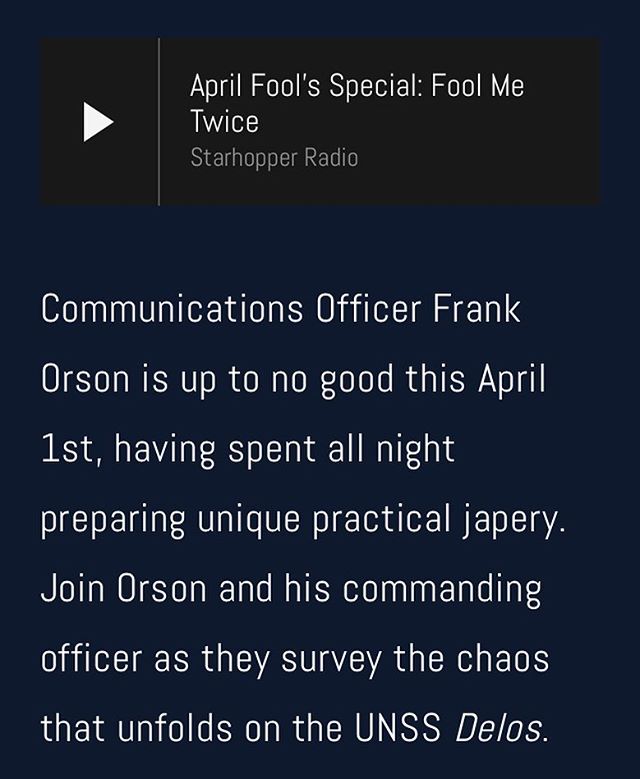 The #AprilFools special episode is LIVE!! In this, we revisit the UNSS Delos and meet more of the crew, voiced by @cryptpatrol and two of the lovely folks from @frost_walkers_podcast!
#starhopperradio