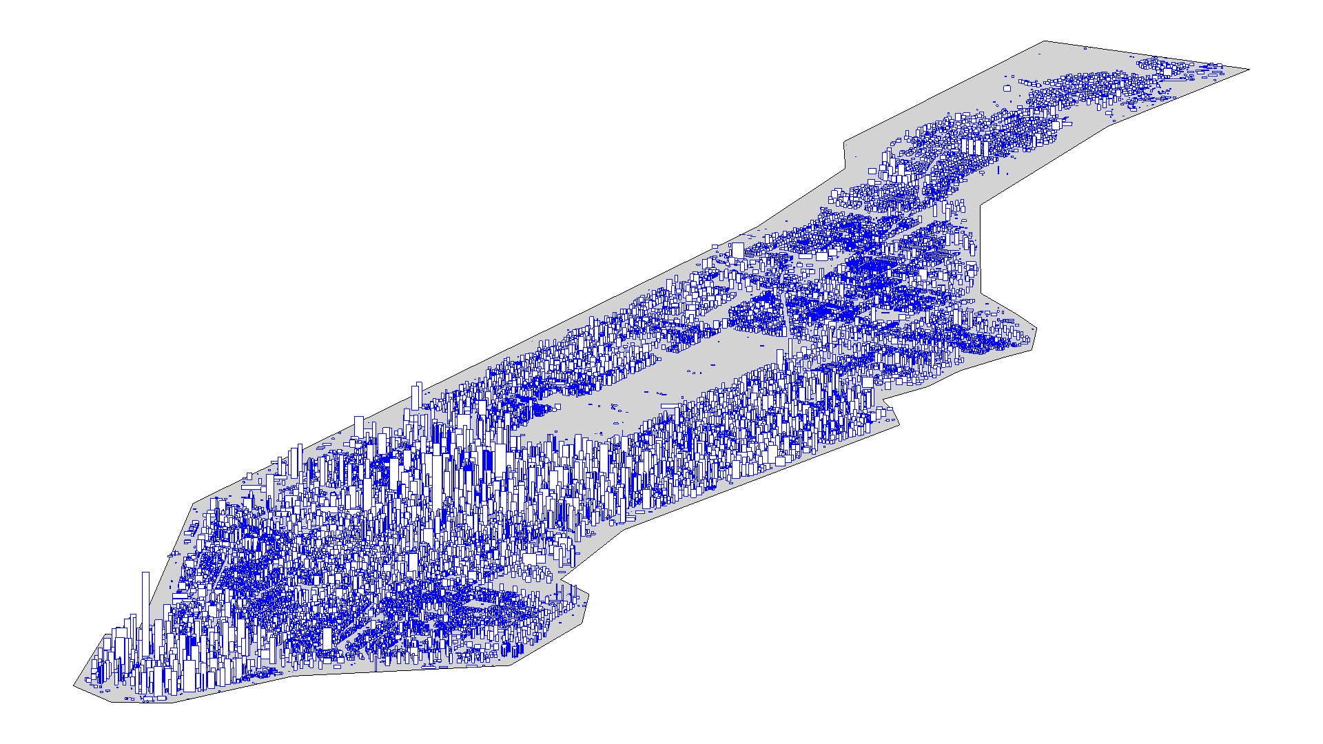  Height and area of the buildings in Manhattan, New York plotted according to their location. 