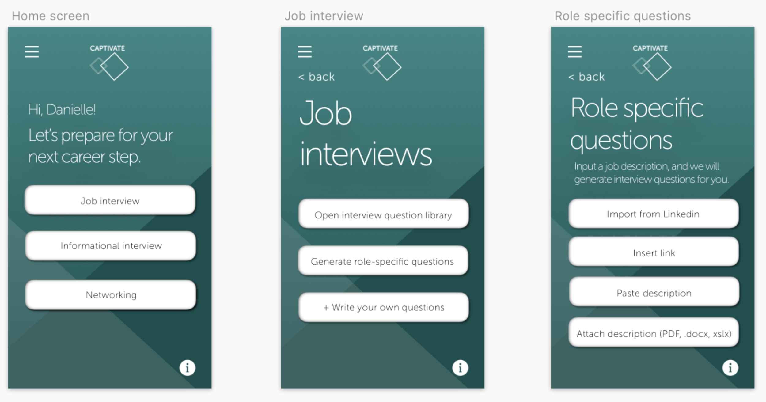 Finalized UI design for CAPTIVATE