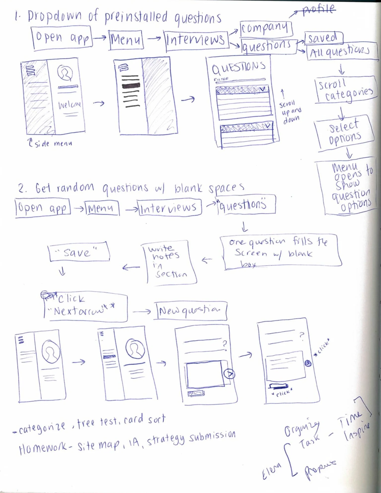 Potential workflow for one of the sprint ideas for an interviewing functionality