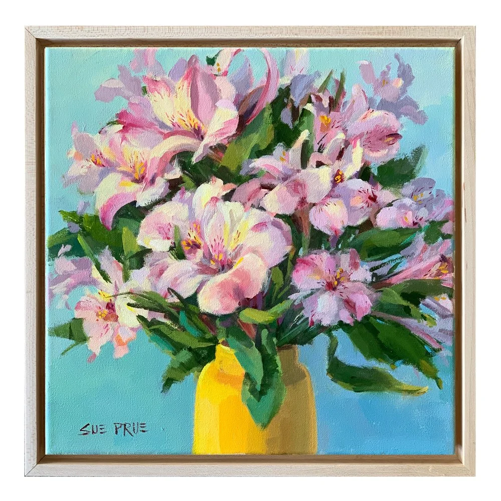 Pink Alstroemeria Yellow-Vase-12x12-maple-float-frame.jpg