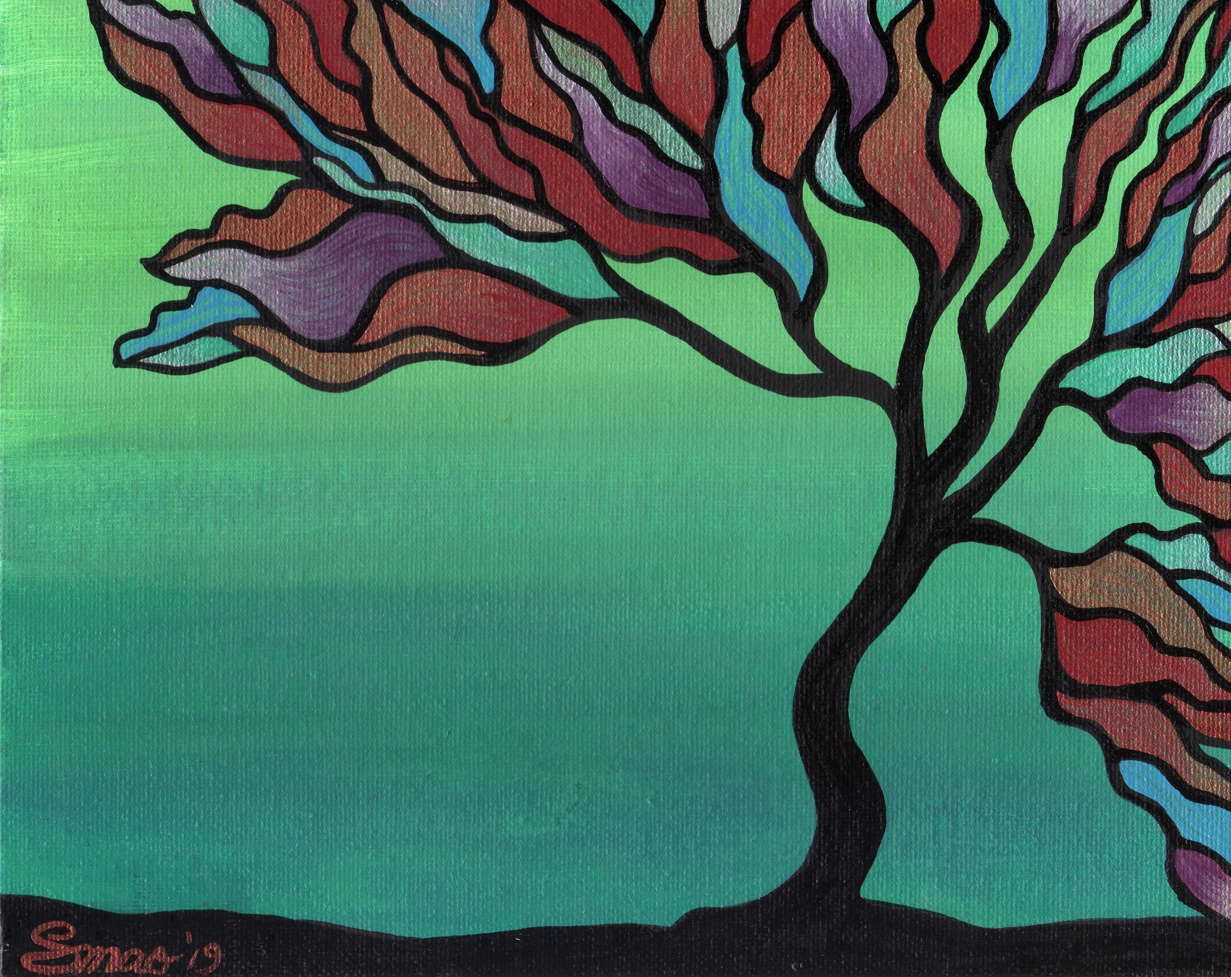 Rainbow Tree - 8 x 10 - Acrylic on Canvasboard