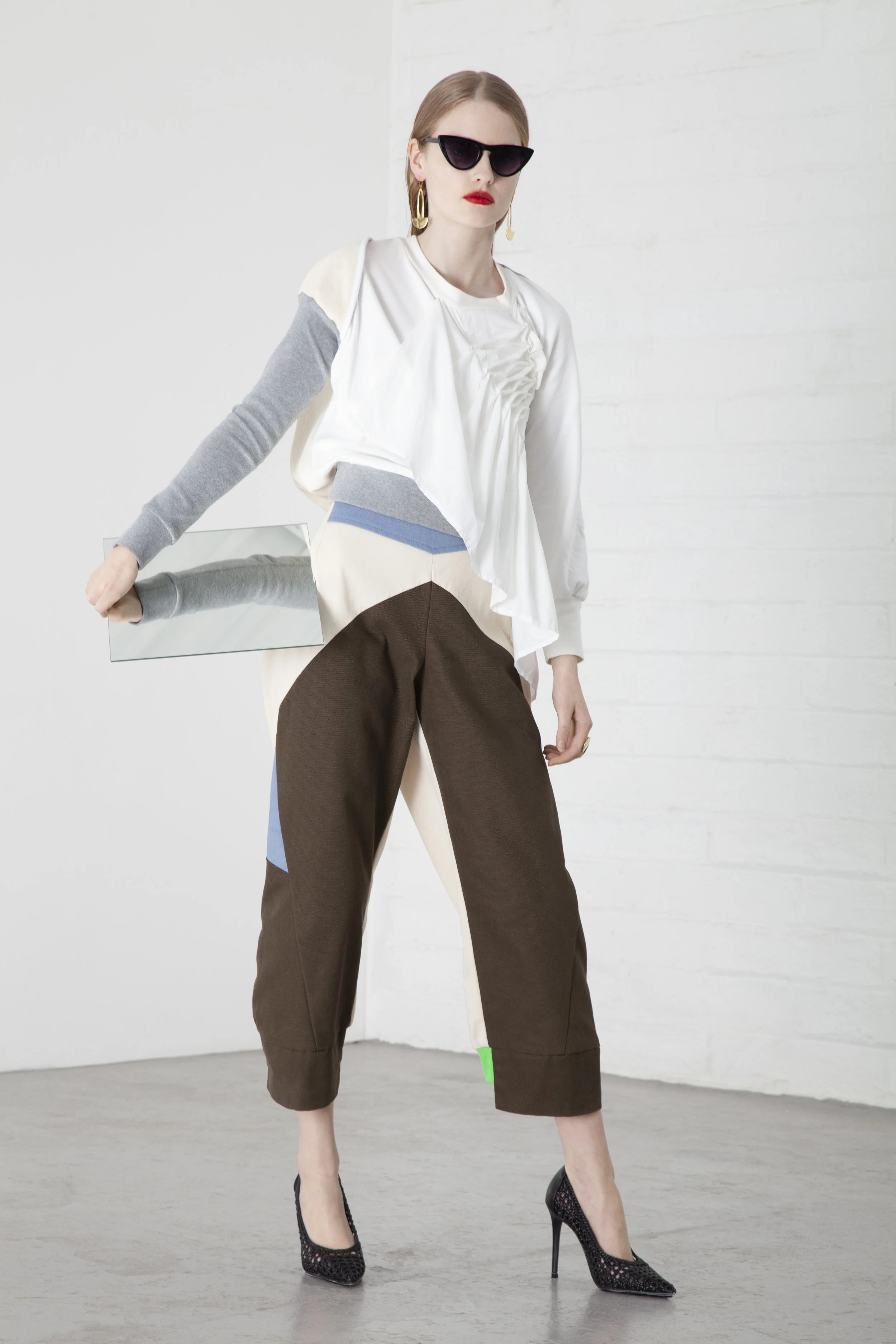 Ruched cotton top and denim engineered trousers copy.jpg