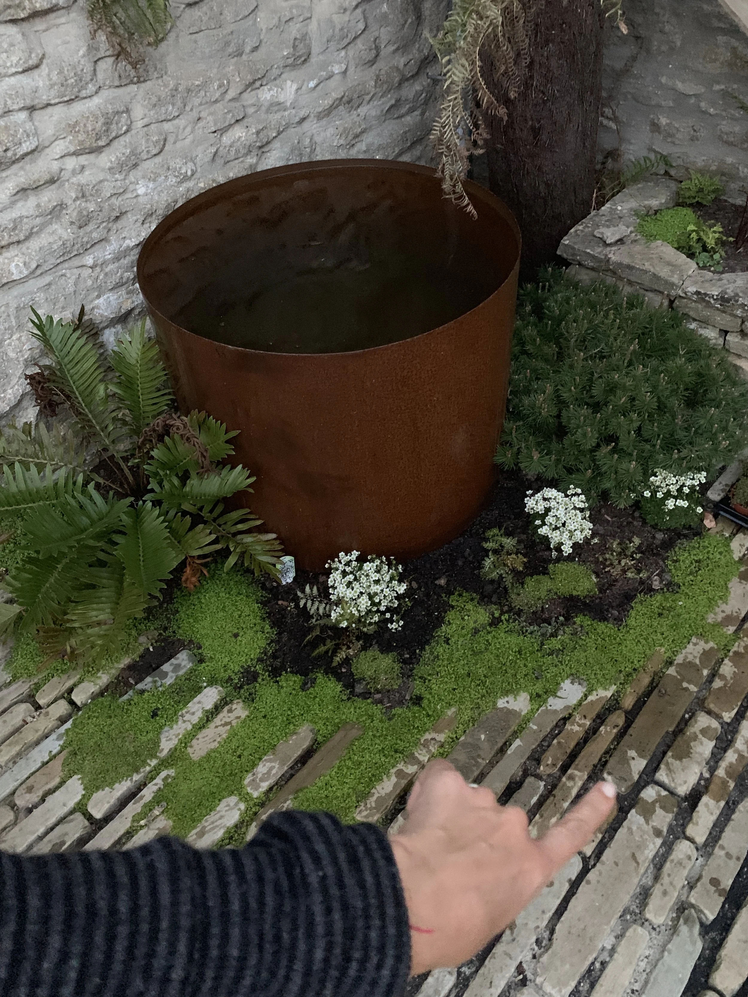 Beautiful Corten rain barrel at Tree Research in Cold Ashton