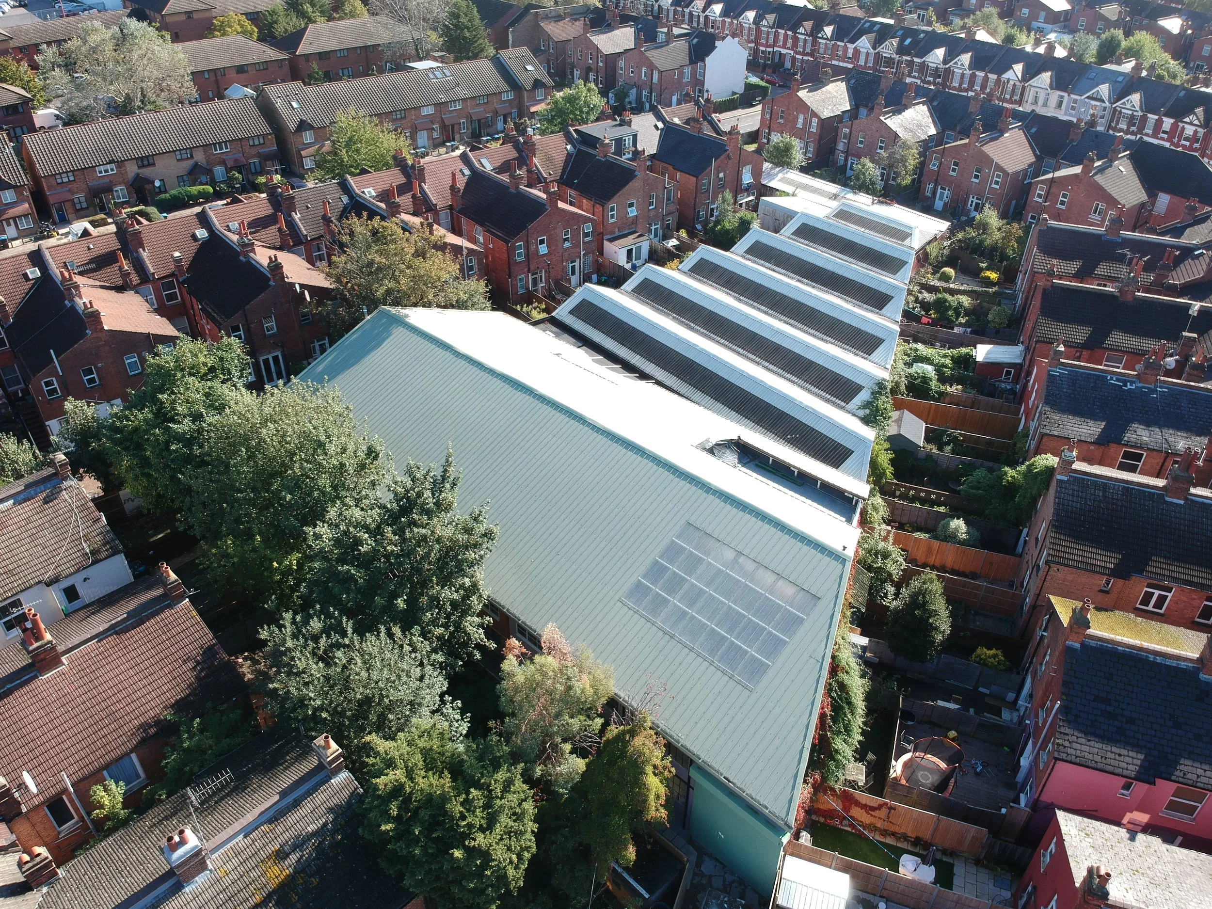 Factory roof and chimney pots