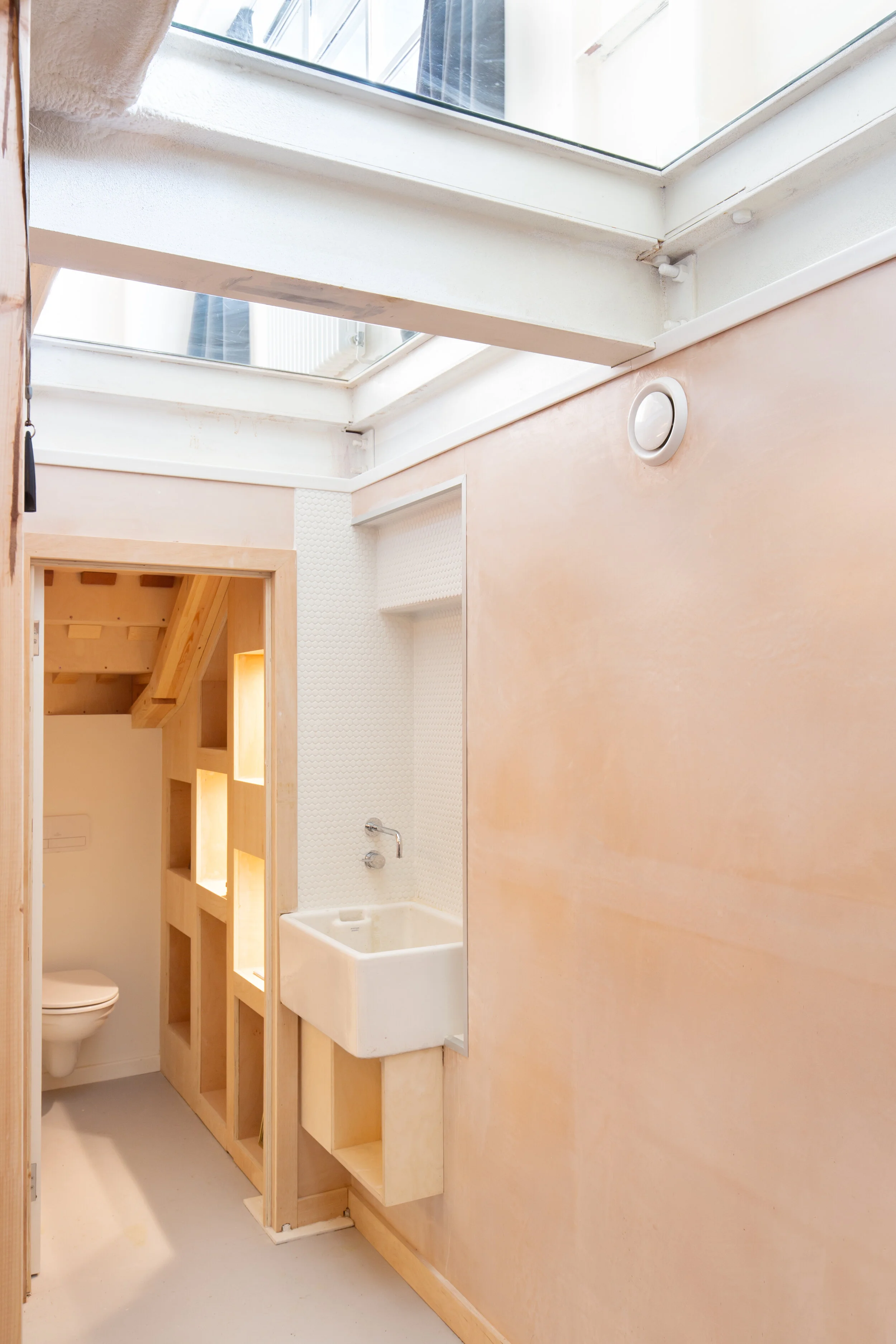 Feature wall in our downstairs WC with overhead fenestrations