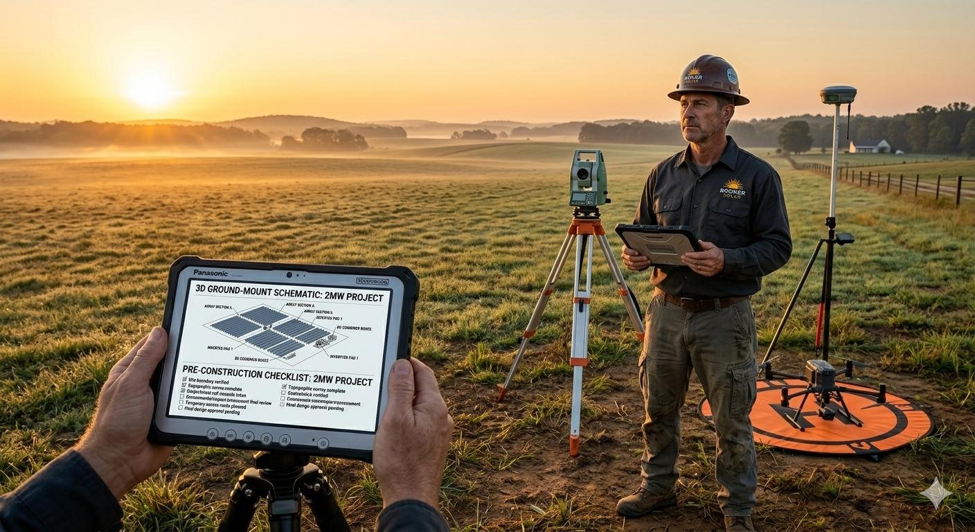 Utility-scale solar farm site assessment and pre-construction land survey for a 2MW project conducted by Broker Solar specialists in rural South Carolina.