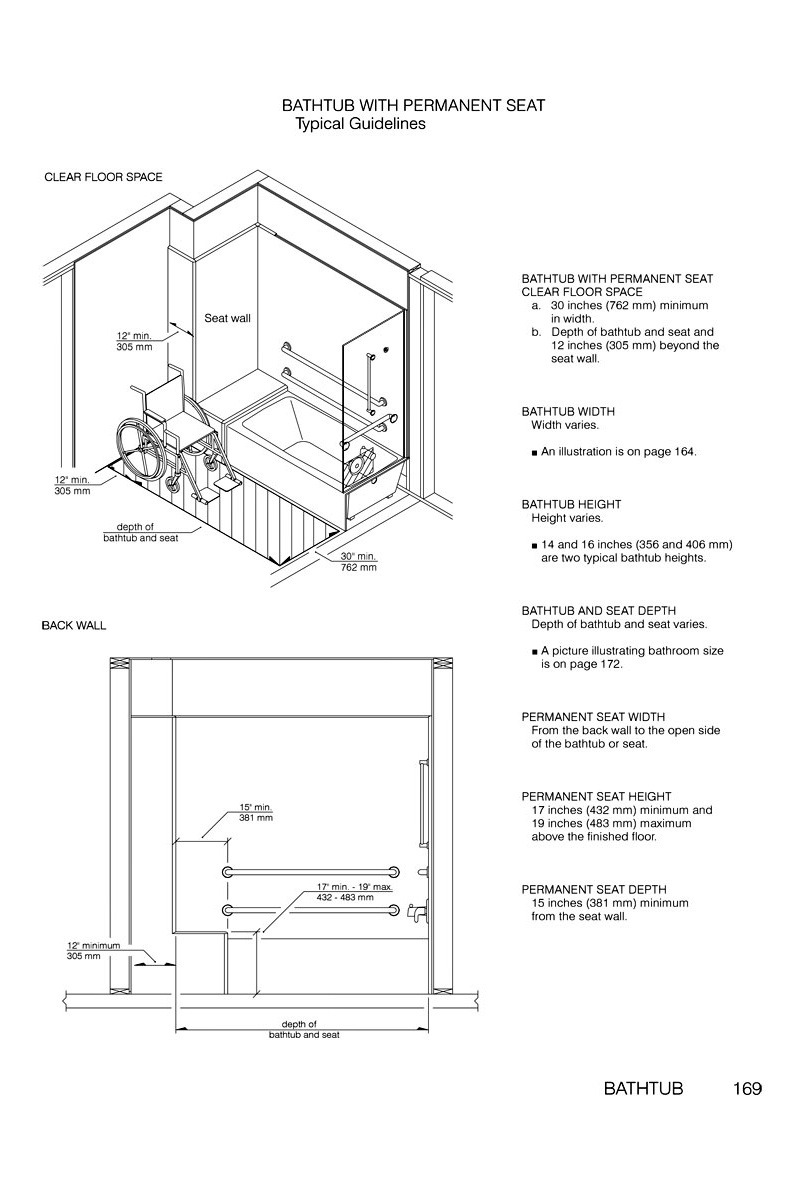 Page 169: Tub Width and Height and Seat Width, Depth and Height