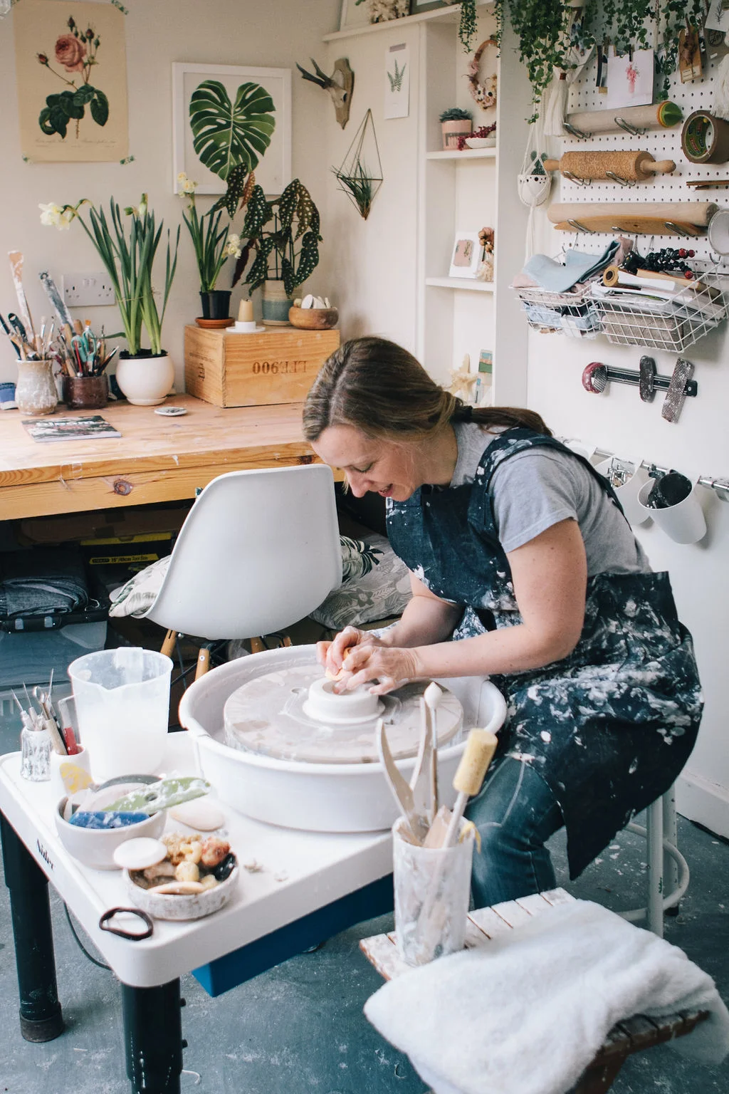 Ceramic artist, Katie Robbins in her pottery studio.