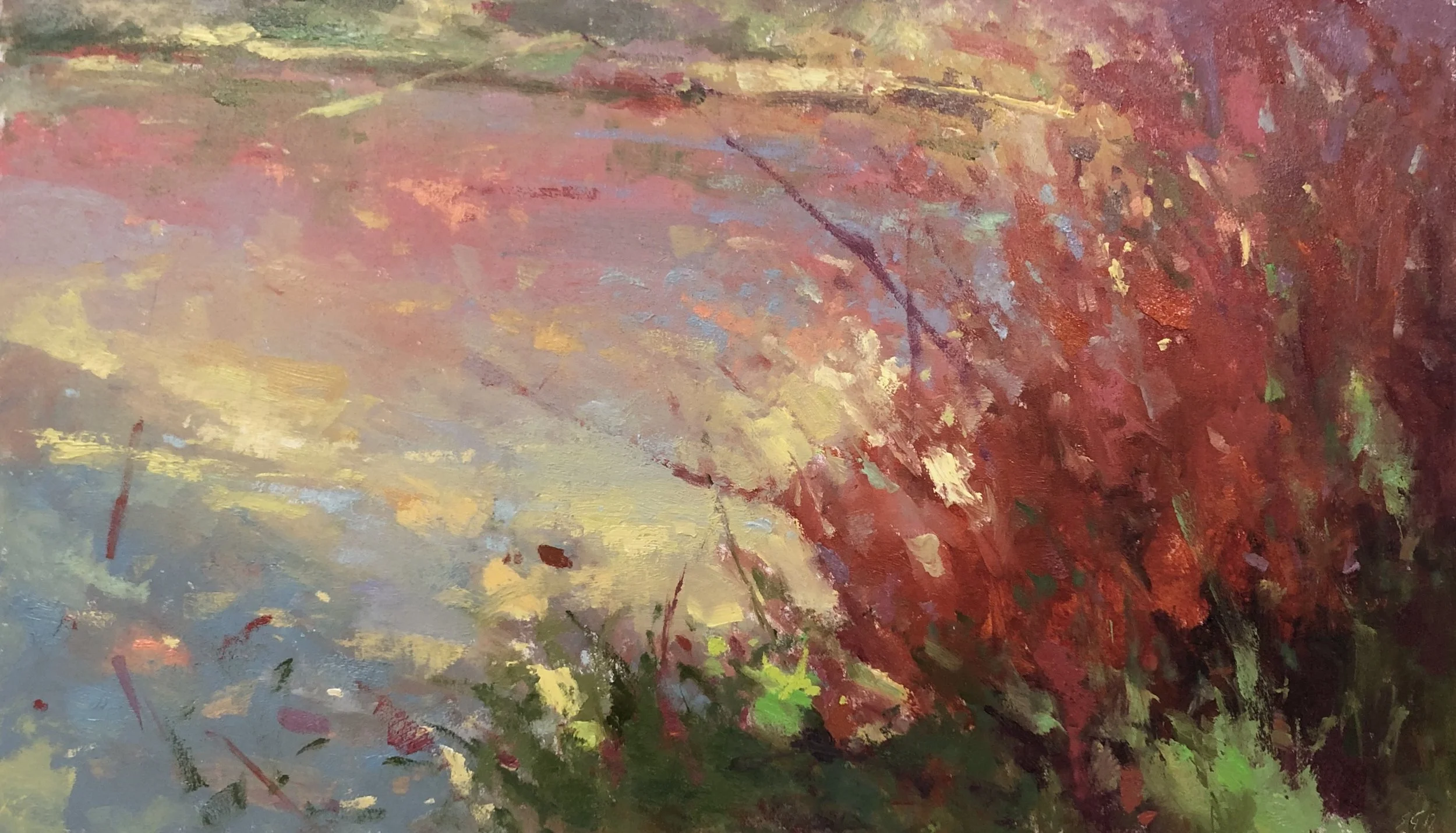Red Flora, 14” x 24”, oil on panel, 2019.
