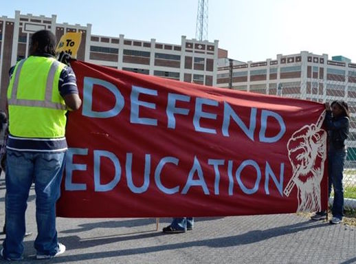  A fabric banner at an action in Baltimore.  