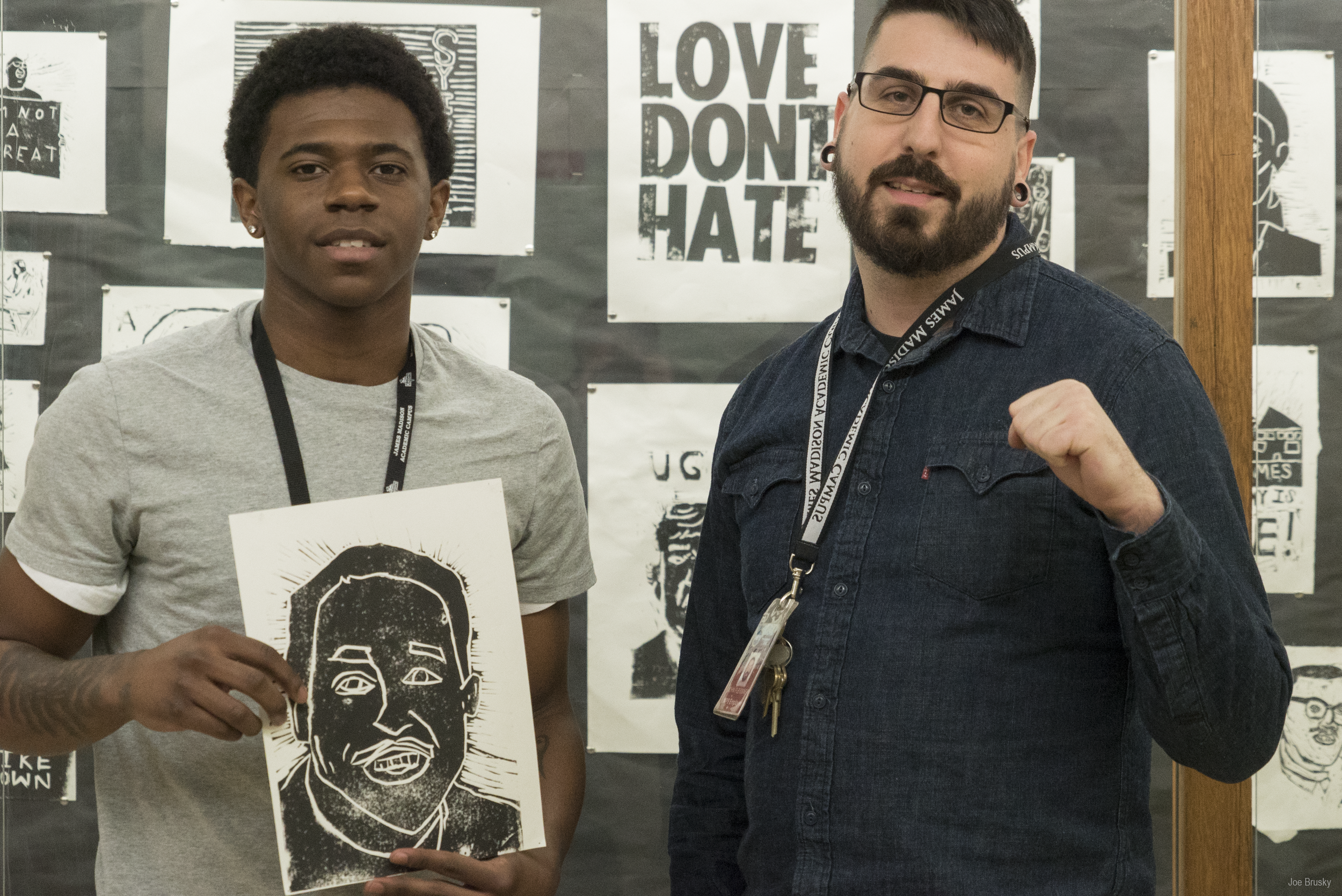  Madison Students display their social justice relief prints.  