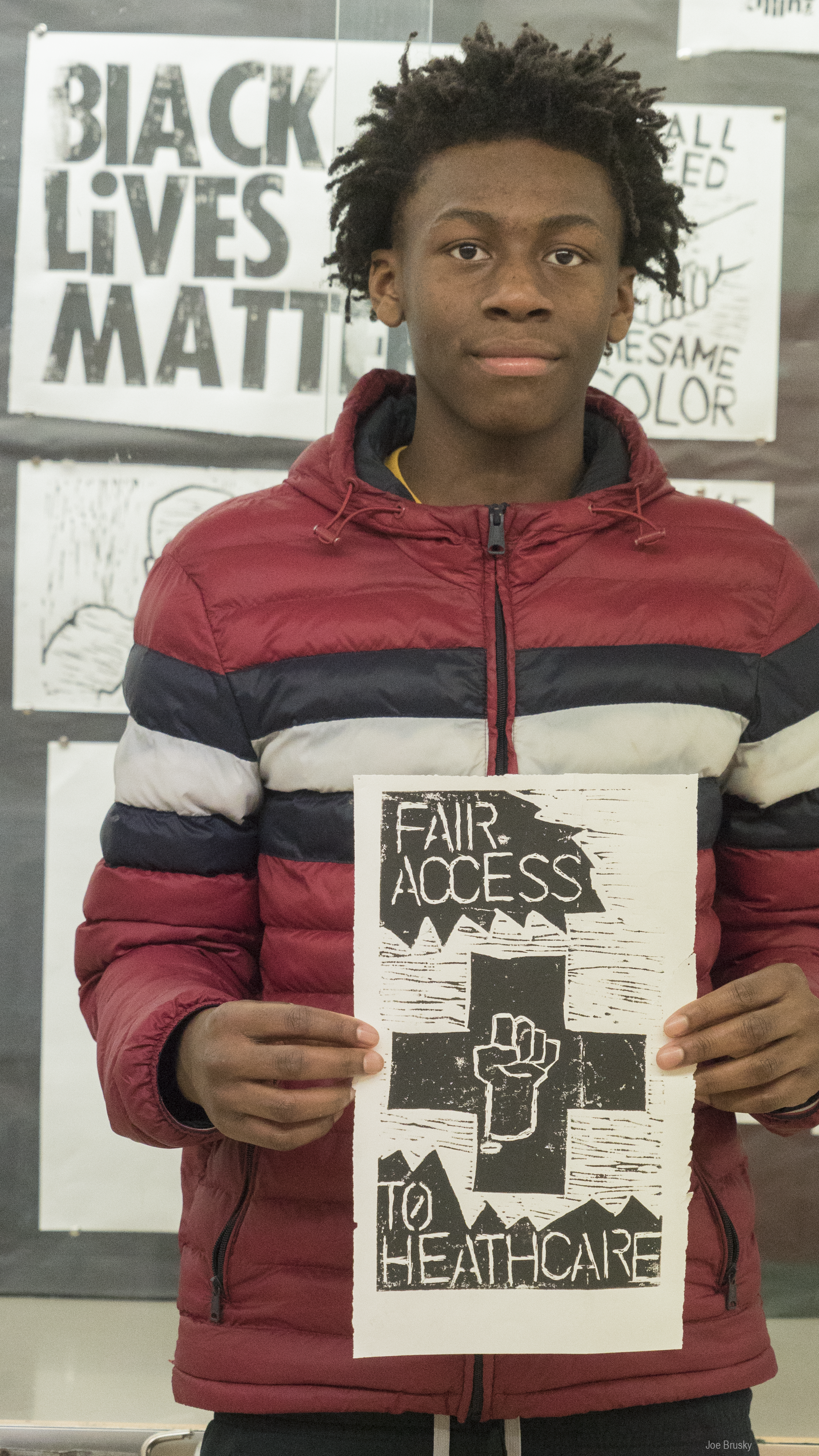  Madison Students display their social justice relief prints.  