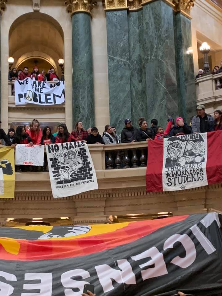  Thousands of Wisconsin immigrant workers and supporters rally in Madison at the State Capital in support of drivers licenses for all.  