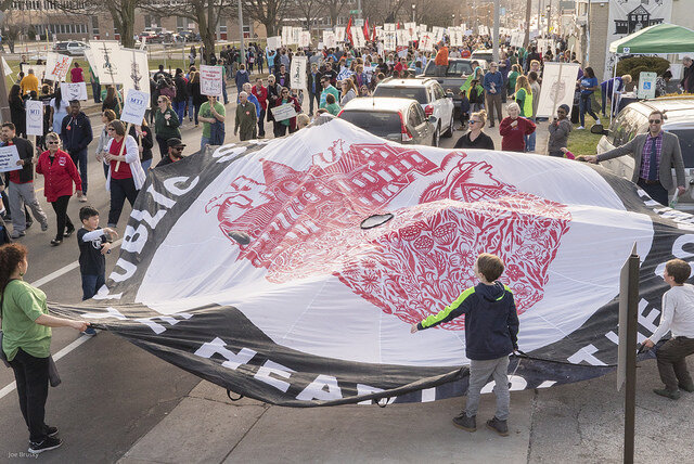  4,000 Education Workers and supporters picket Milwaukee Public Schools Central Office to fight education cuts.  