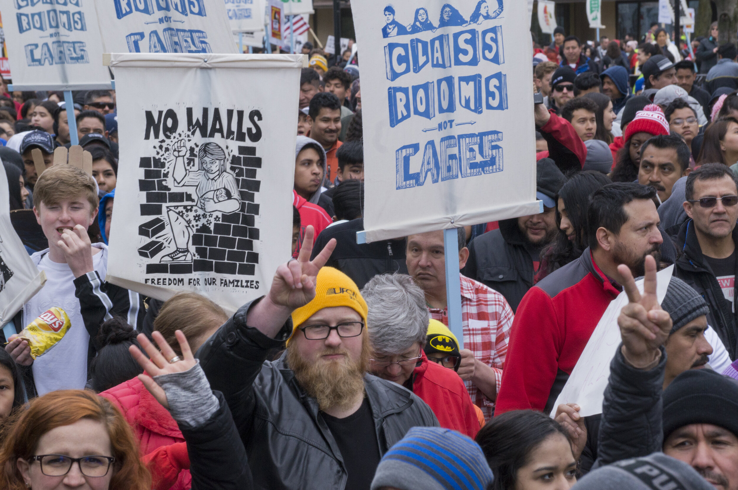  Thousands of Wisconsin immigrant workers and supporters rally in Madison at the State Capital in support of drivers licenses for all.  