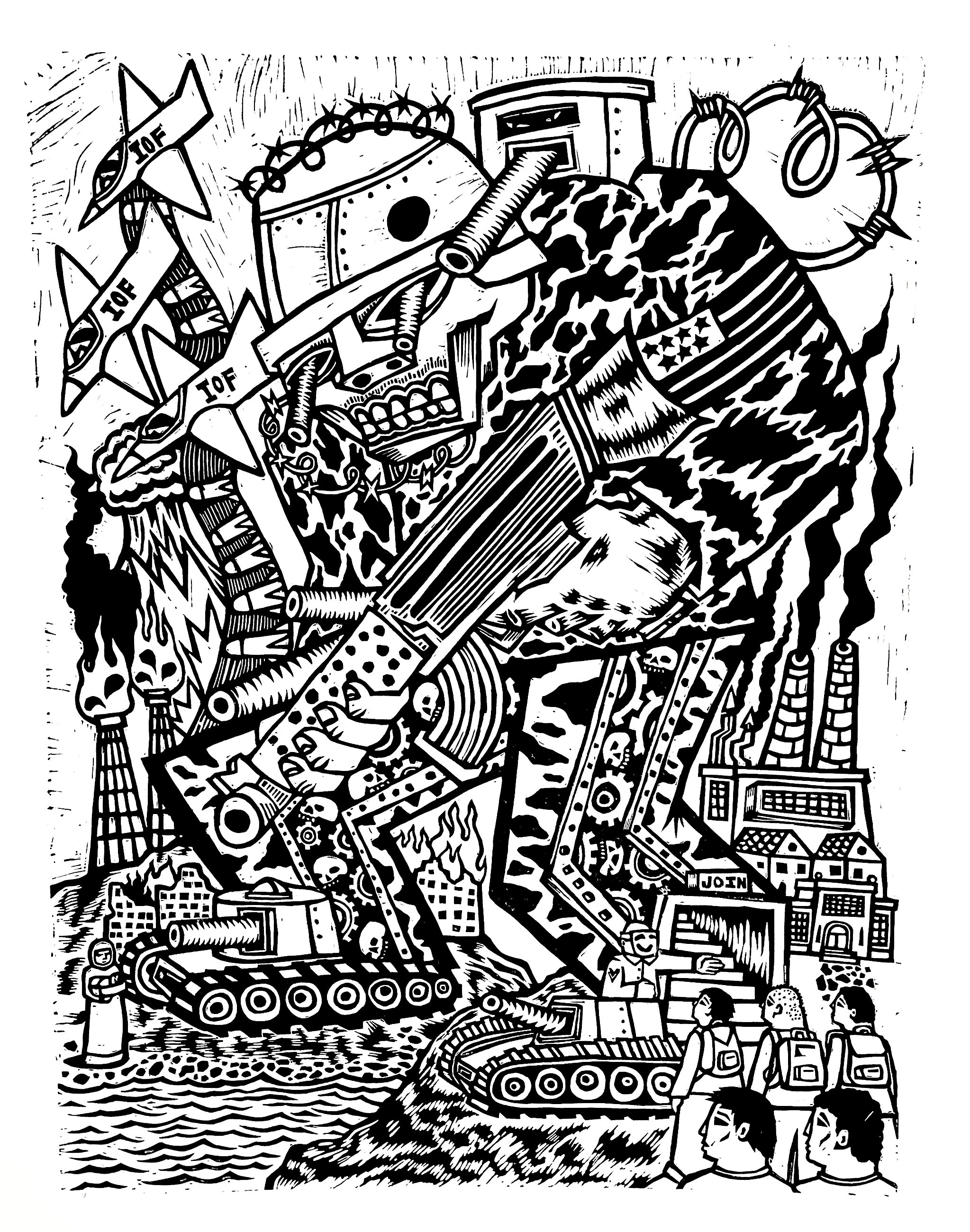 Imperialism, 22”x30” Linocut, 2025