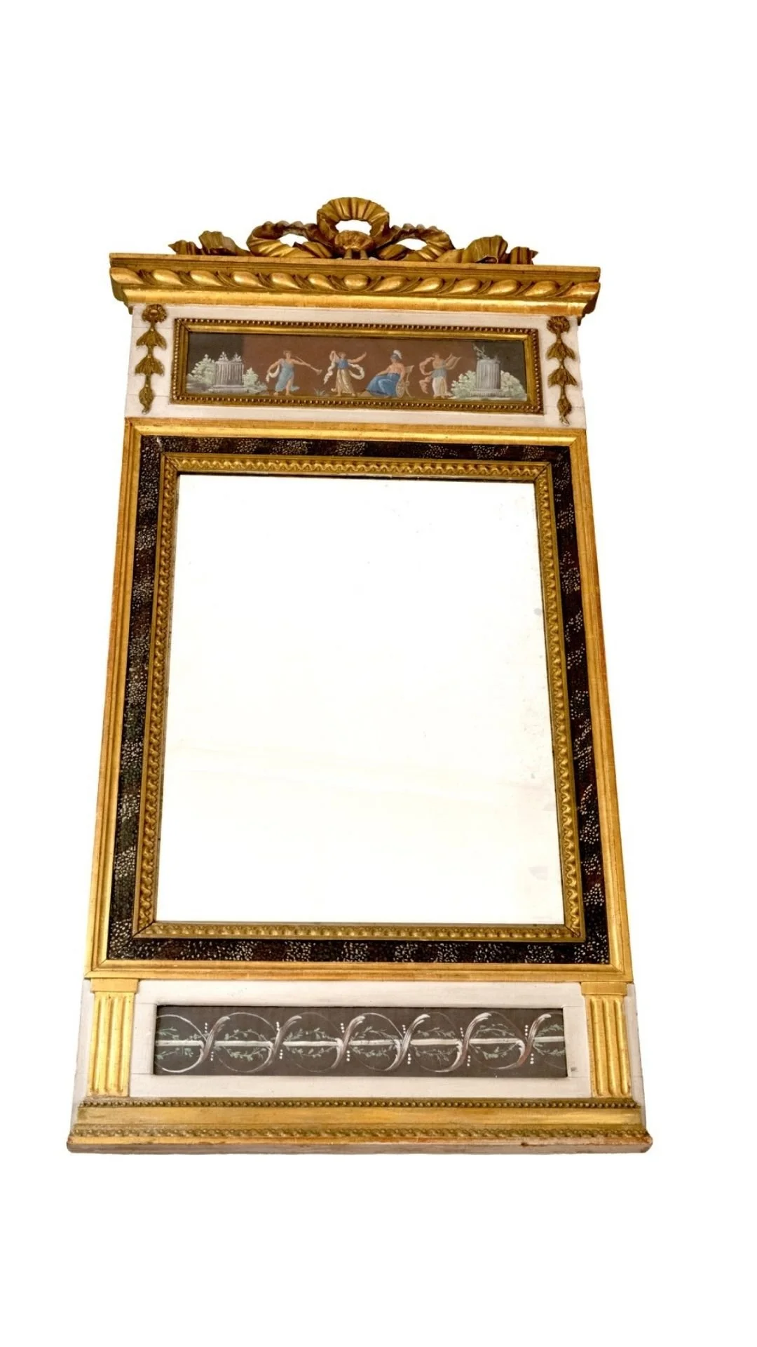 A Gilt and Painted Wood Gustavian Mirror