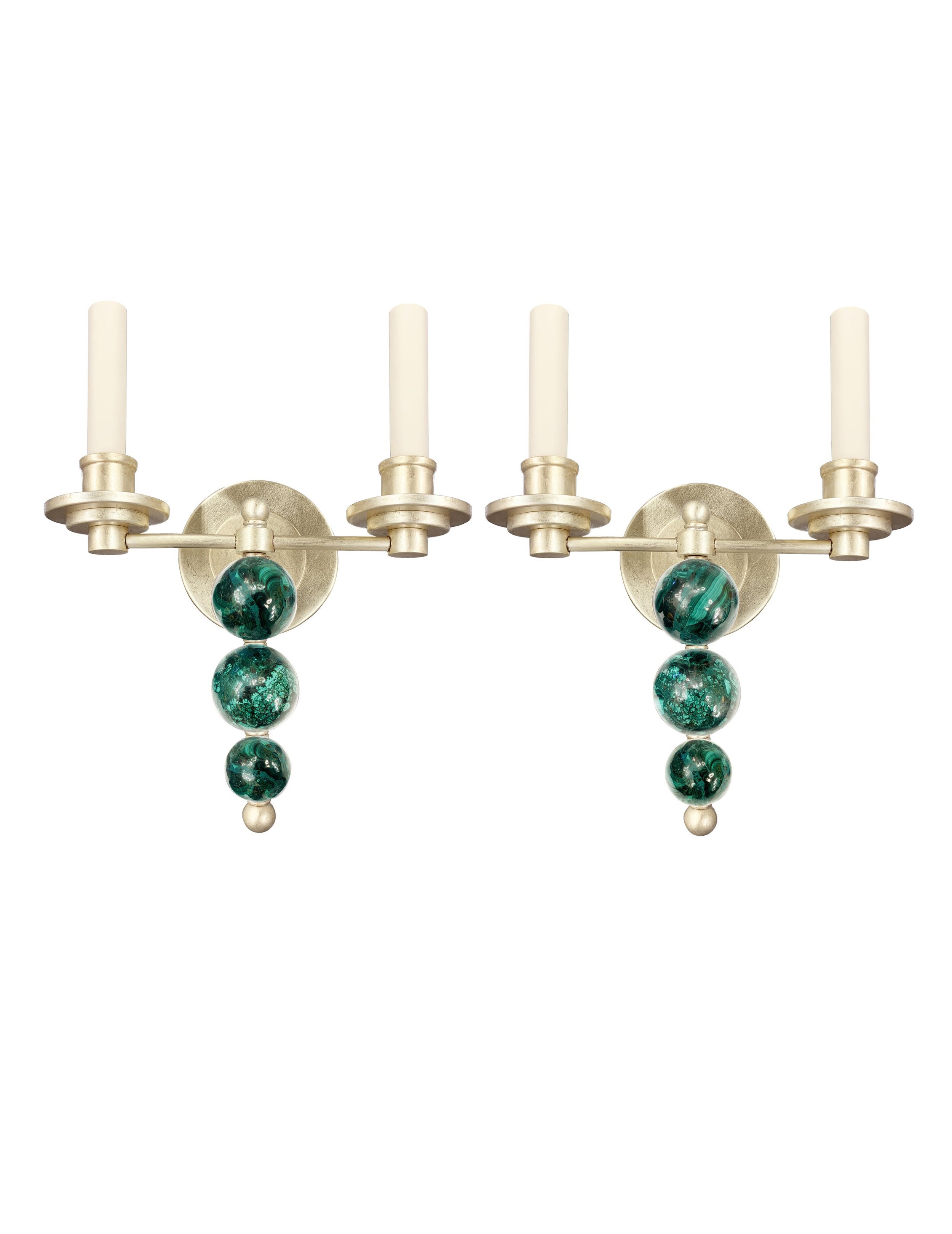 Double Armed Ephorus Sconces with Malachite Orbs