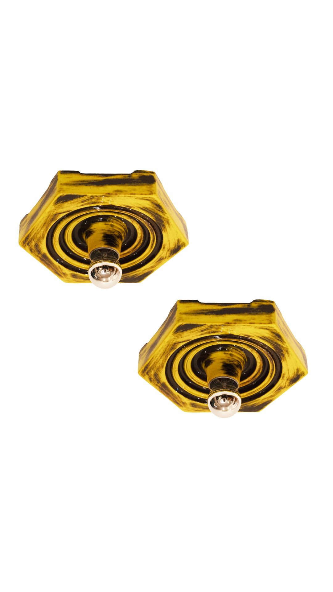 A Pair of 1970s Ceramic Flush Mounts by Hustadt Leuchten