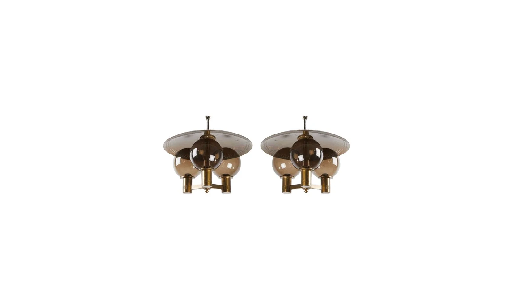 Pair of Swedish Modern Glass and Brass Ceiling Lights