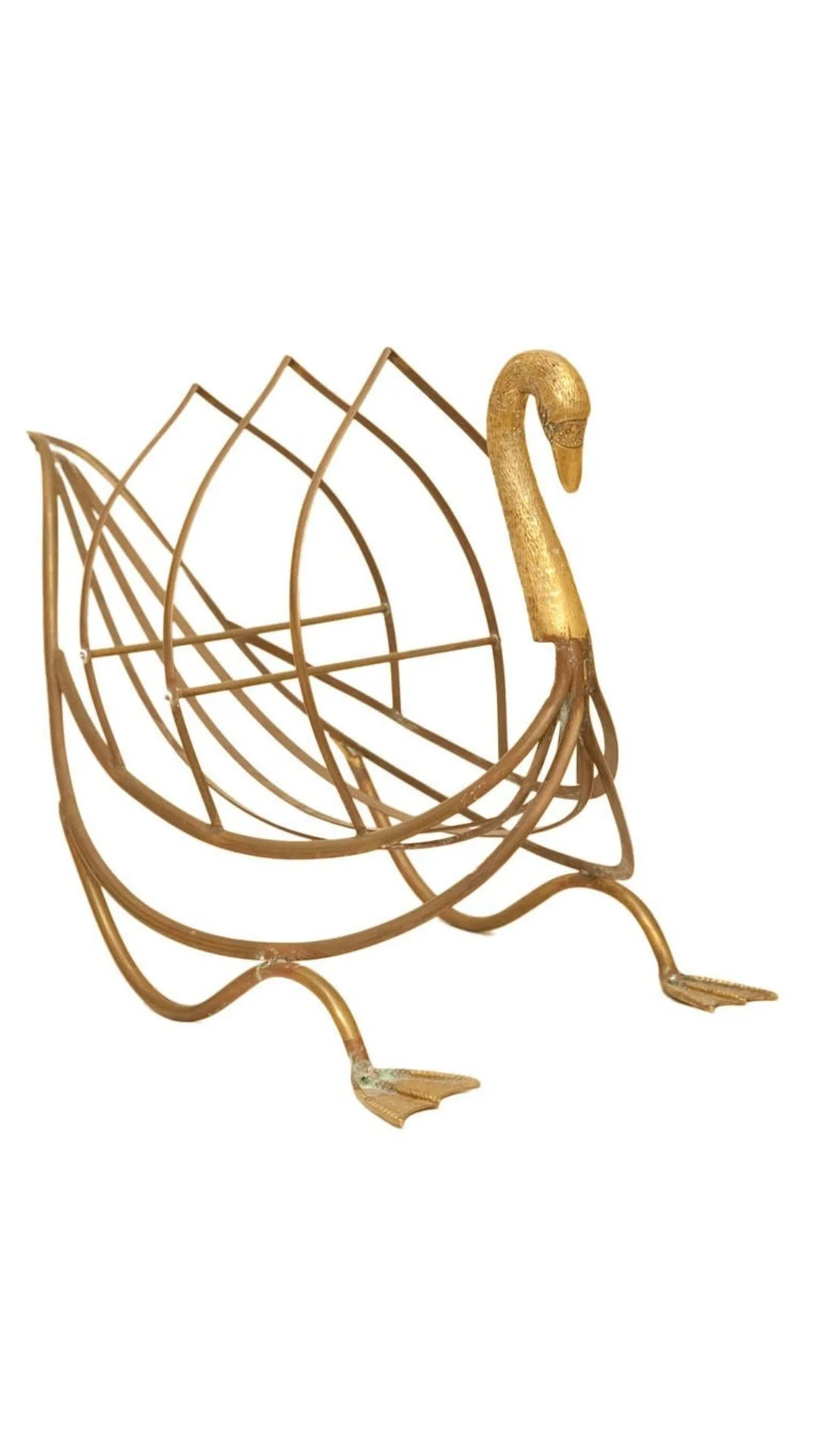 A Maison Jansen Magazine/Newspaper Rack in the Form of a Patinated Brass Swan